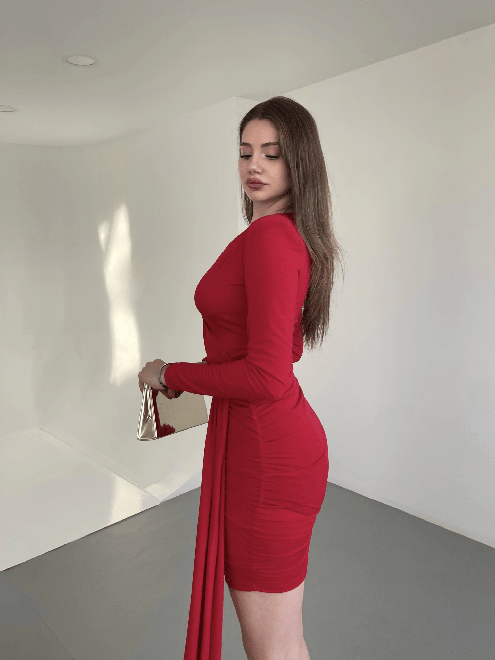 Kruvaze Gold Taşlı Elbise