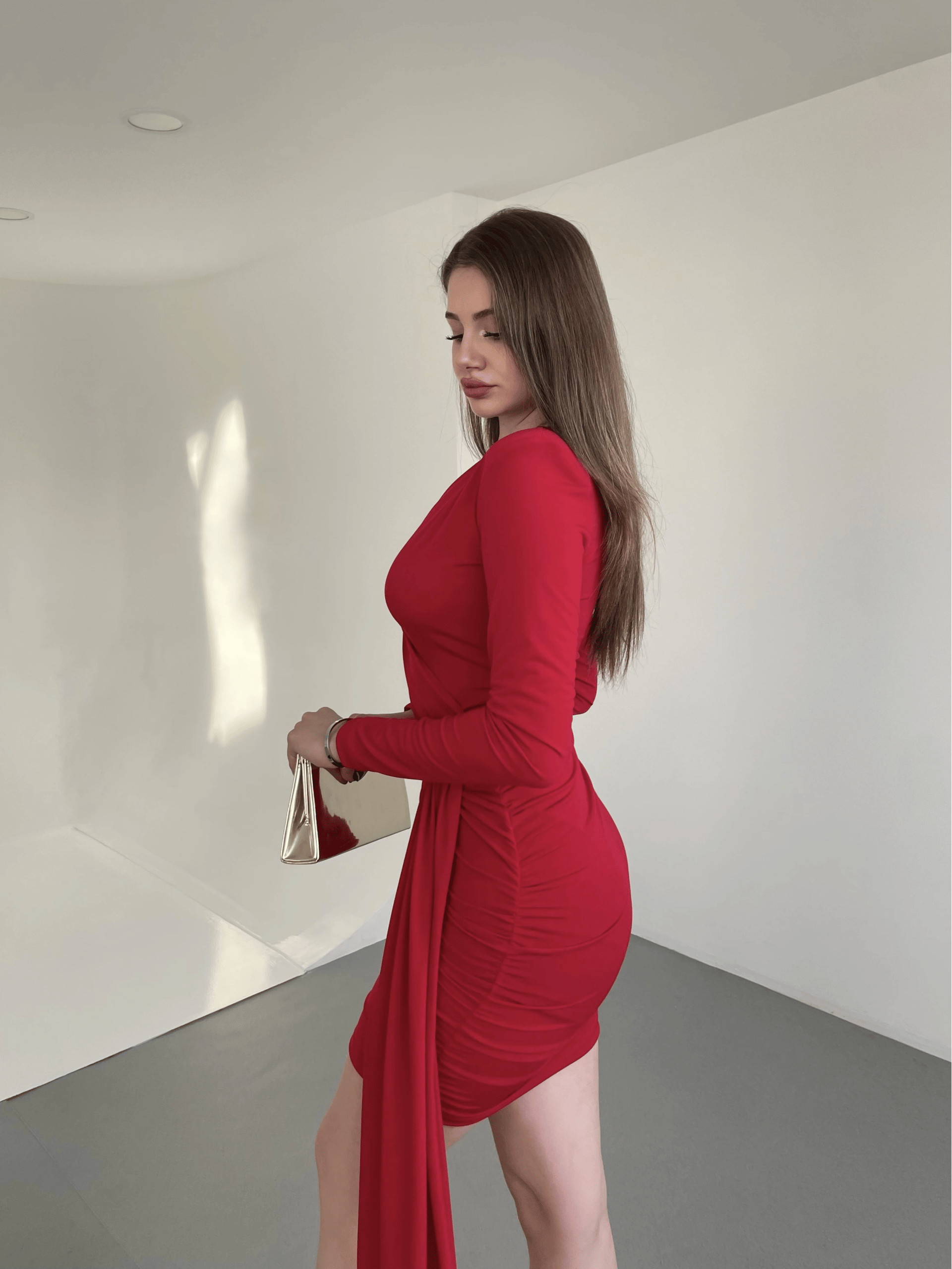 Kruvaze Gold Taşlı Elbise