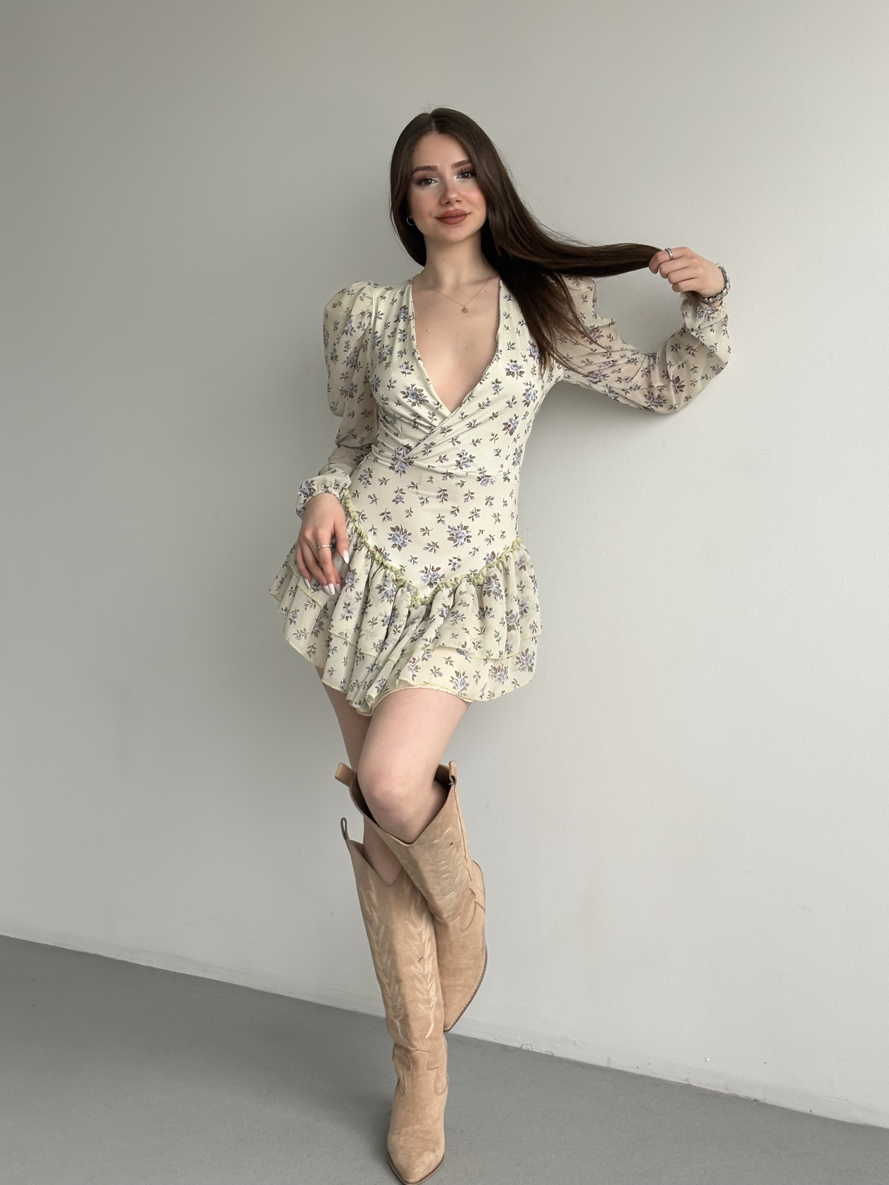 Lavin Çiçekli Volan Elbise