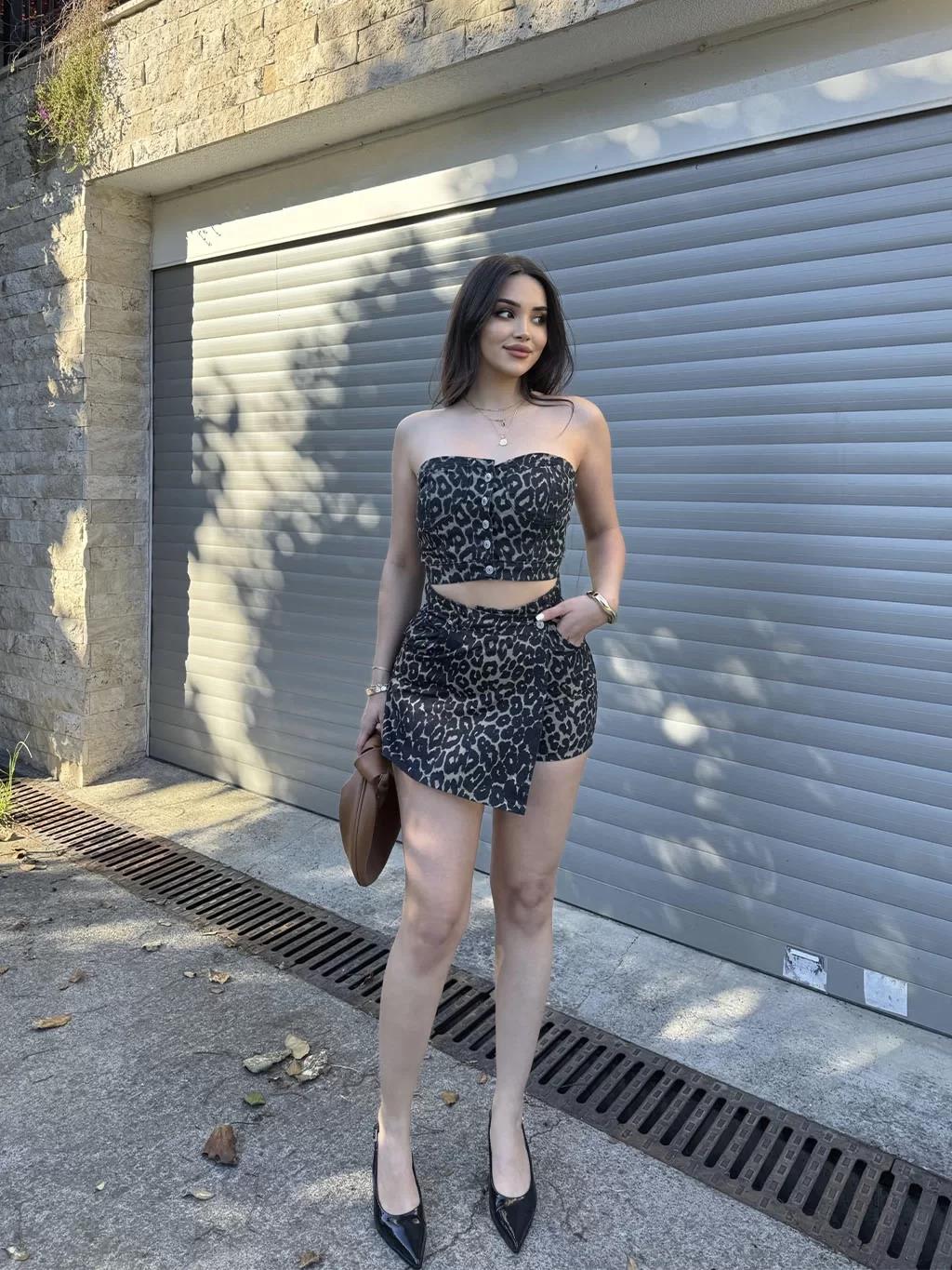 Leopar Kot Şort Etek