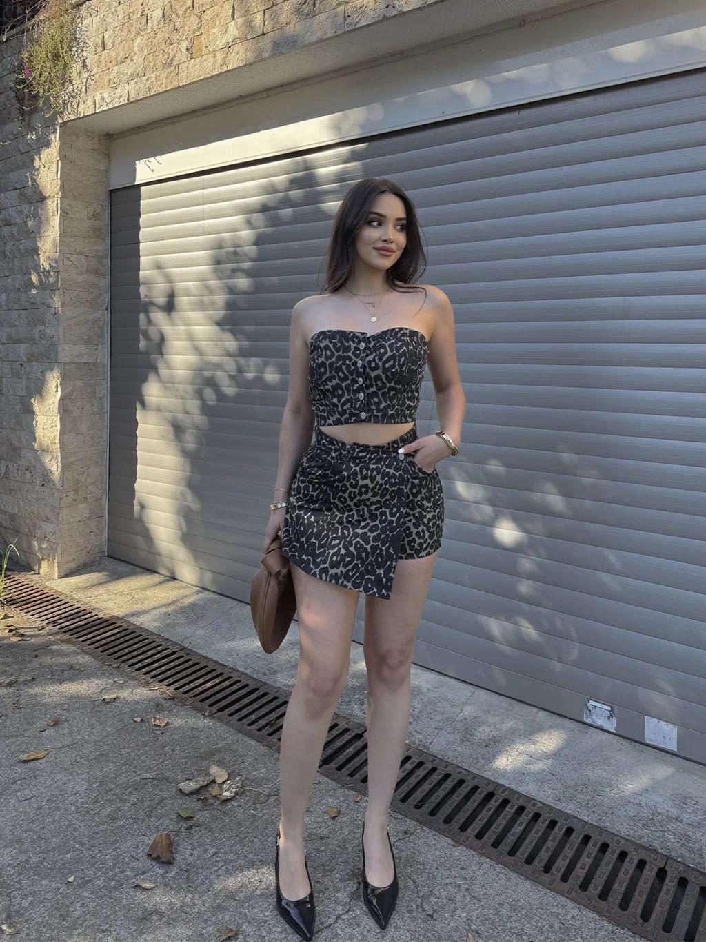 Leopar Kot Şort Etek