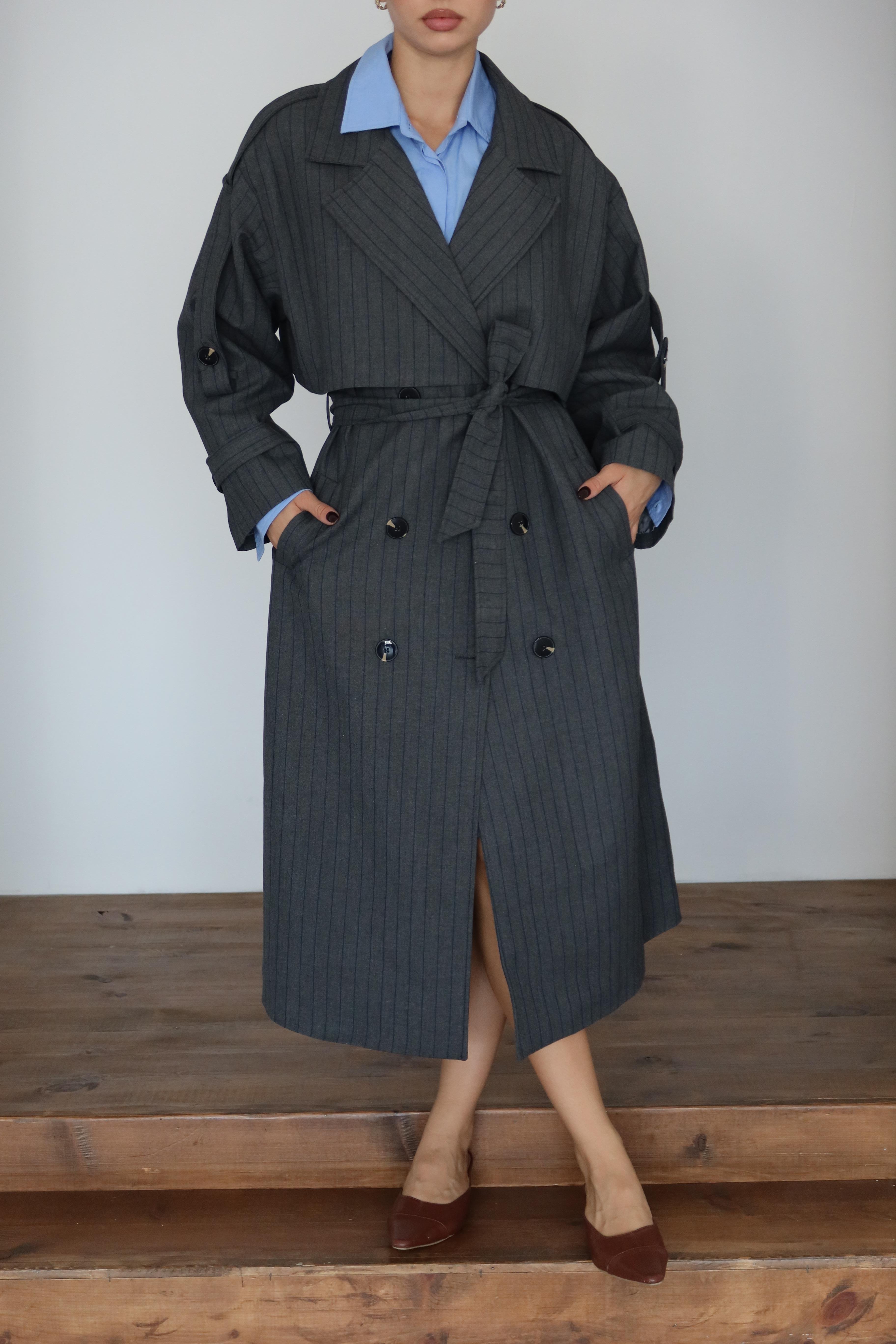 Lined Oversize Trençkot Gri