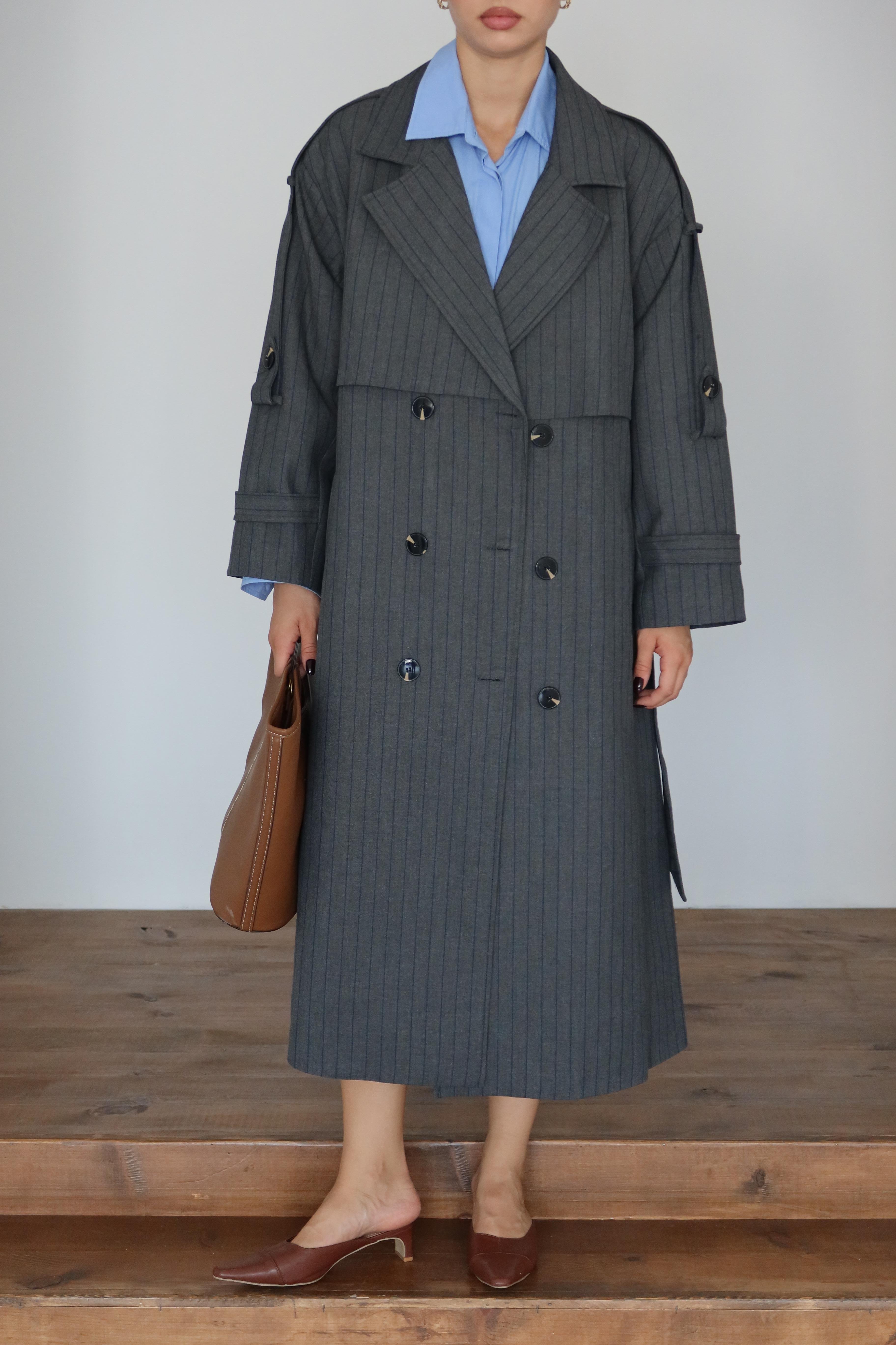Lined Oversize Trençkot Gri