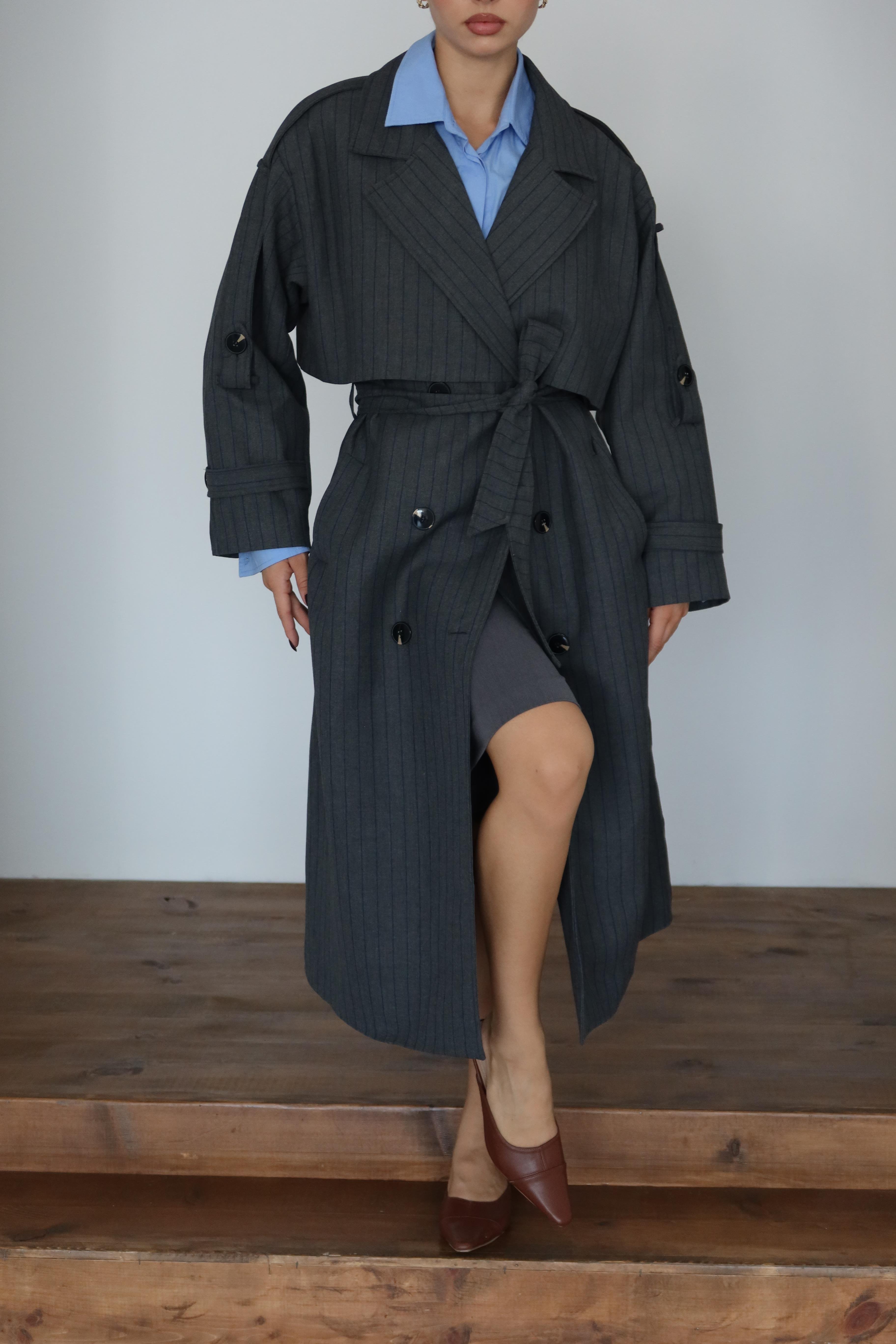Lined Oversize Trençkot Gri