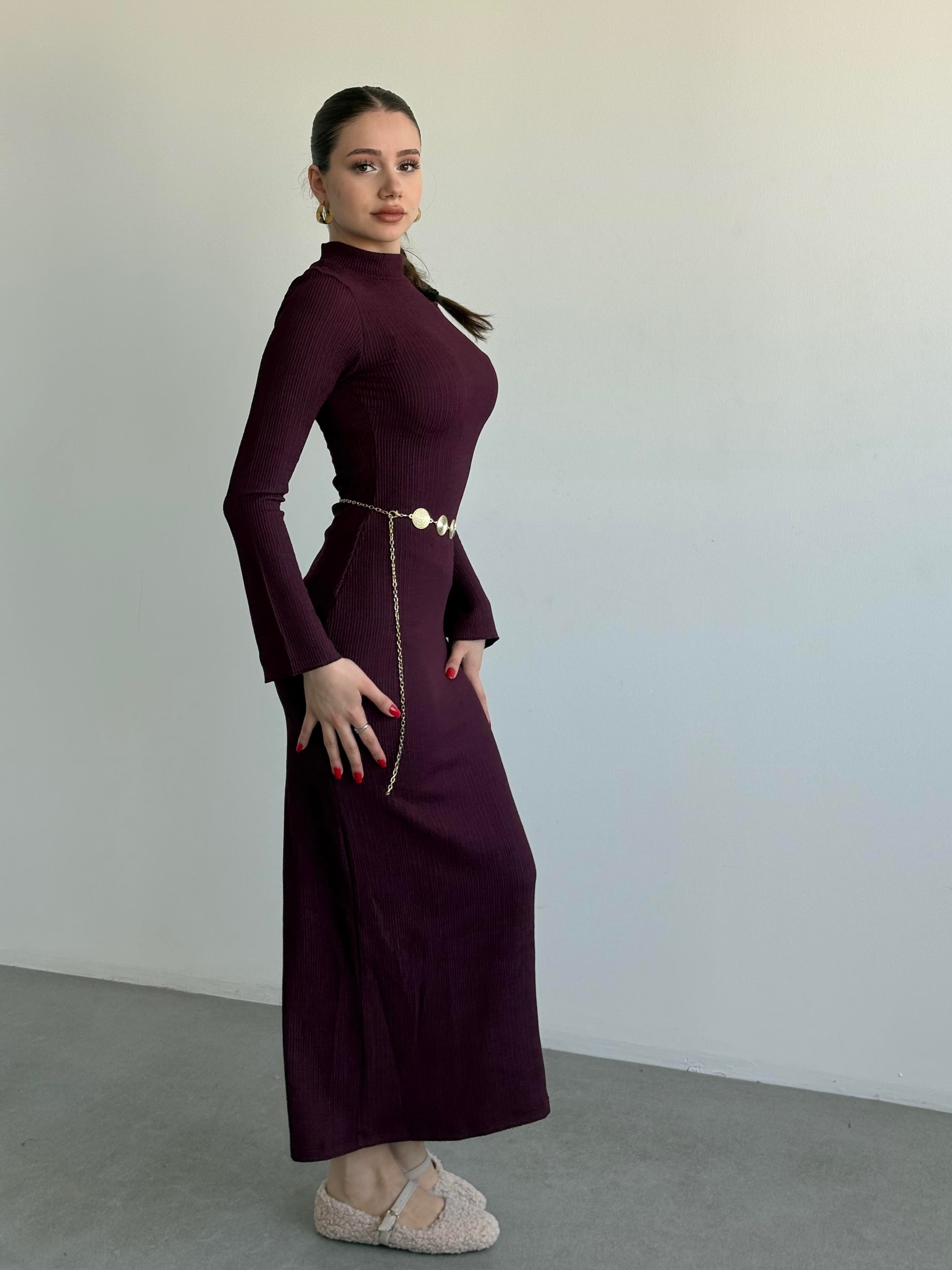 Meloni Gold Kemerli Uzun Elbise 