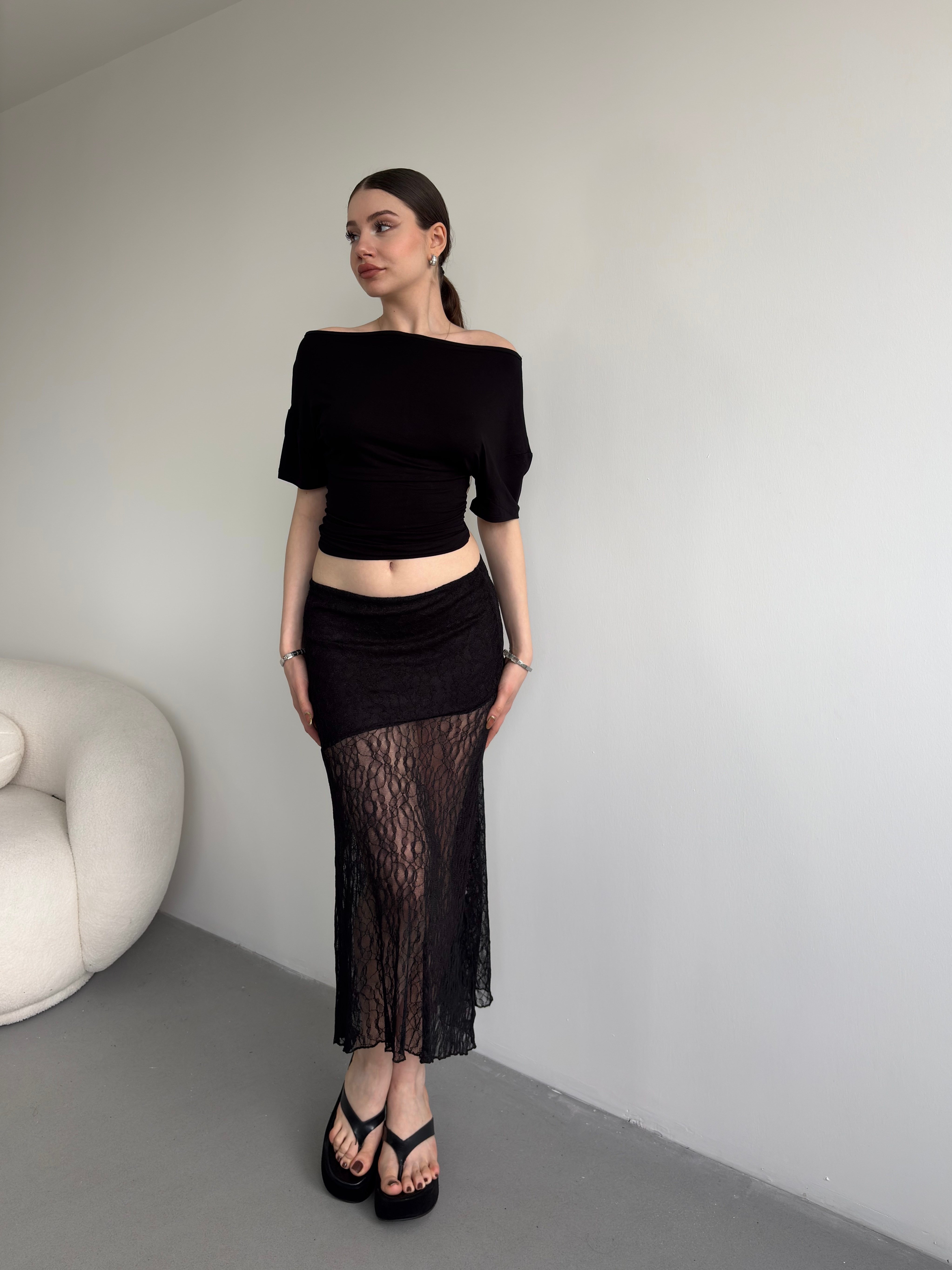 Mini Astarlı Dantel Etek