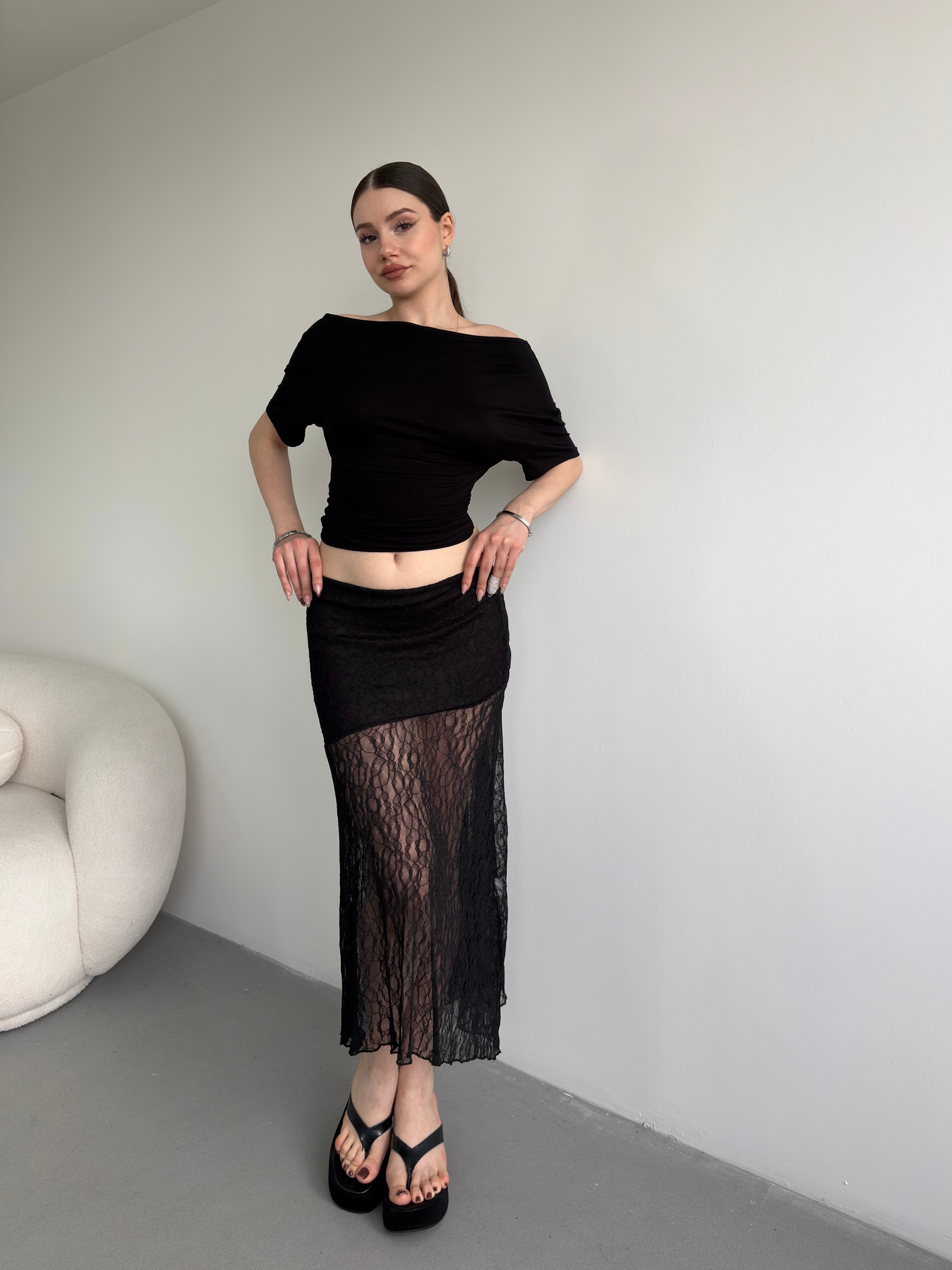 Mini Astarlı Dantel Etek