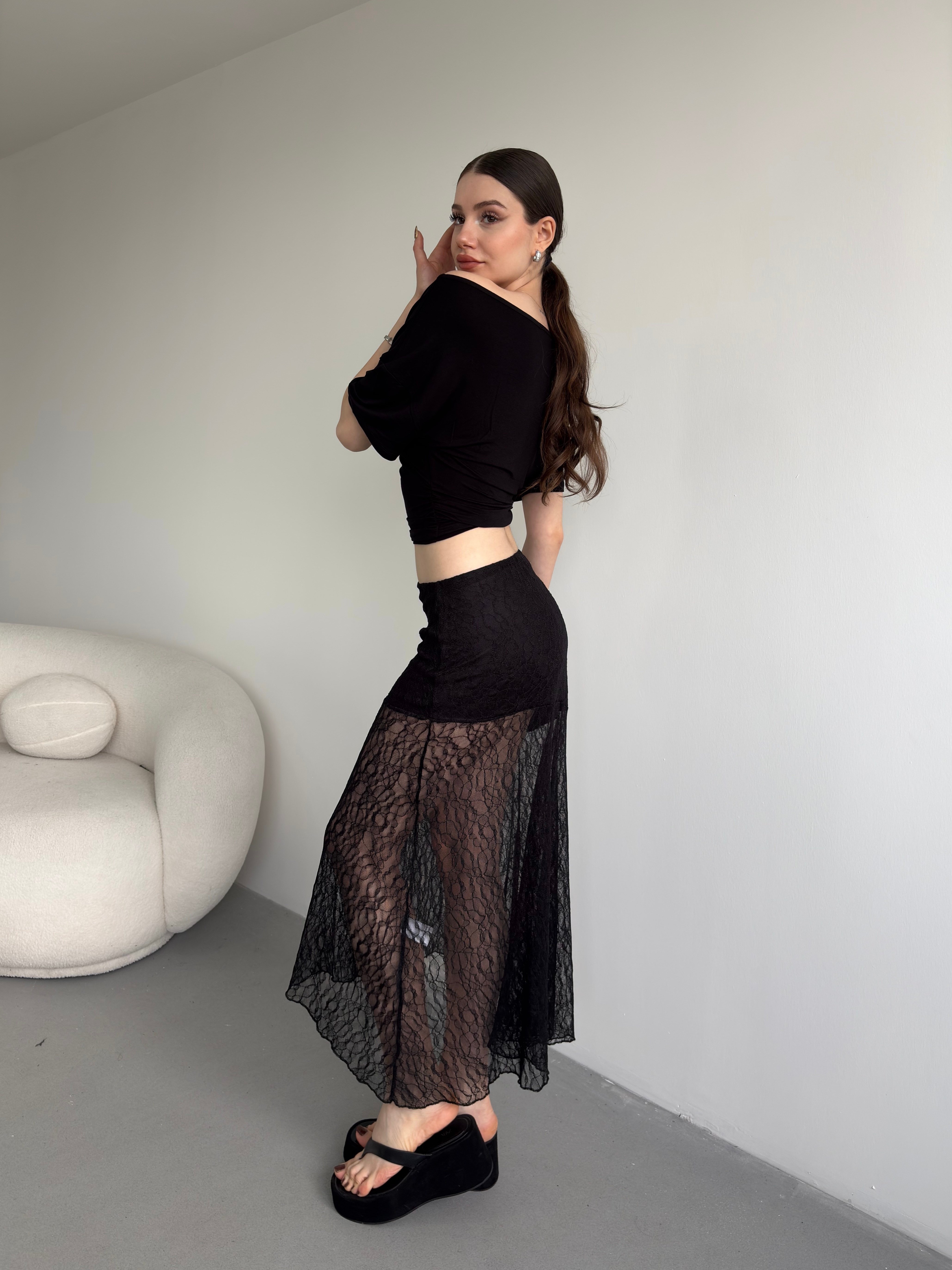 Mini Astarlı Dantel Etek