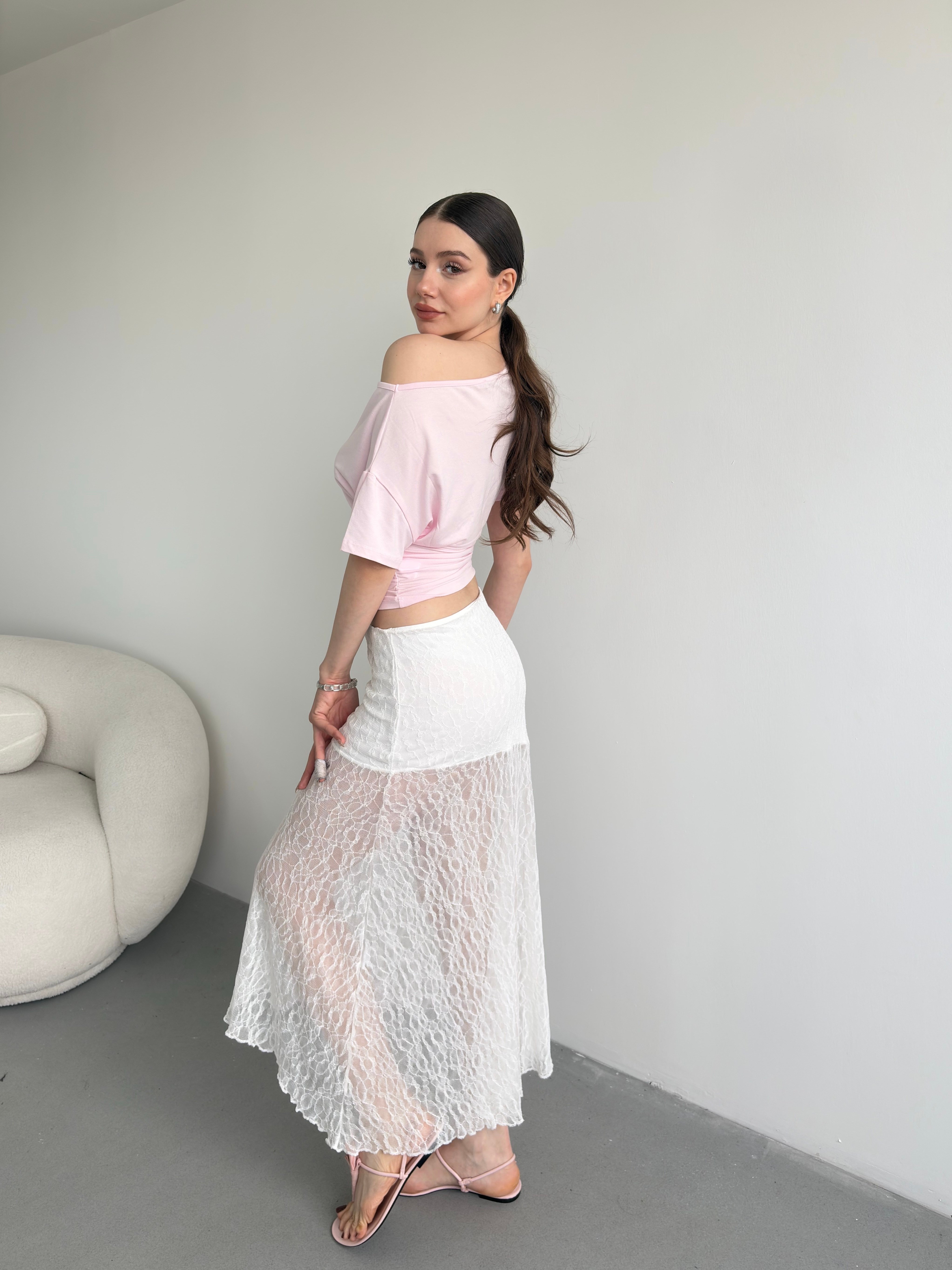 Mini Astarlı Dantel Etek