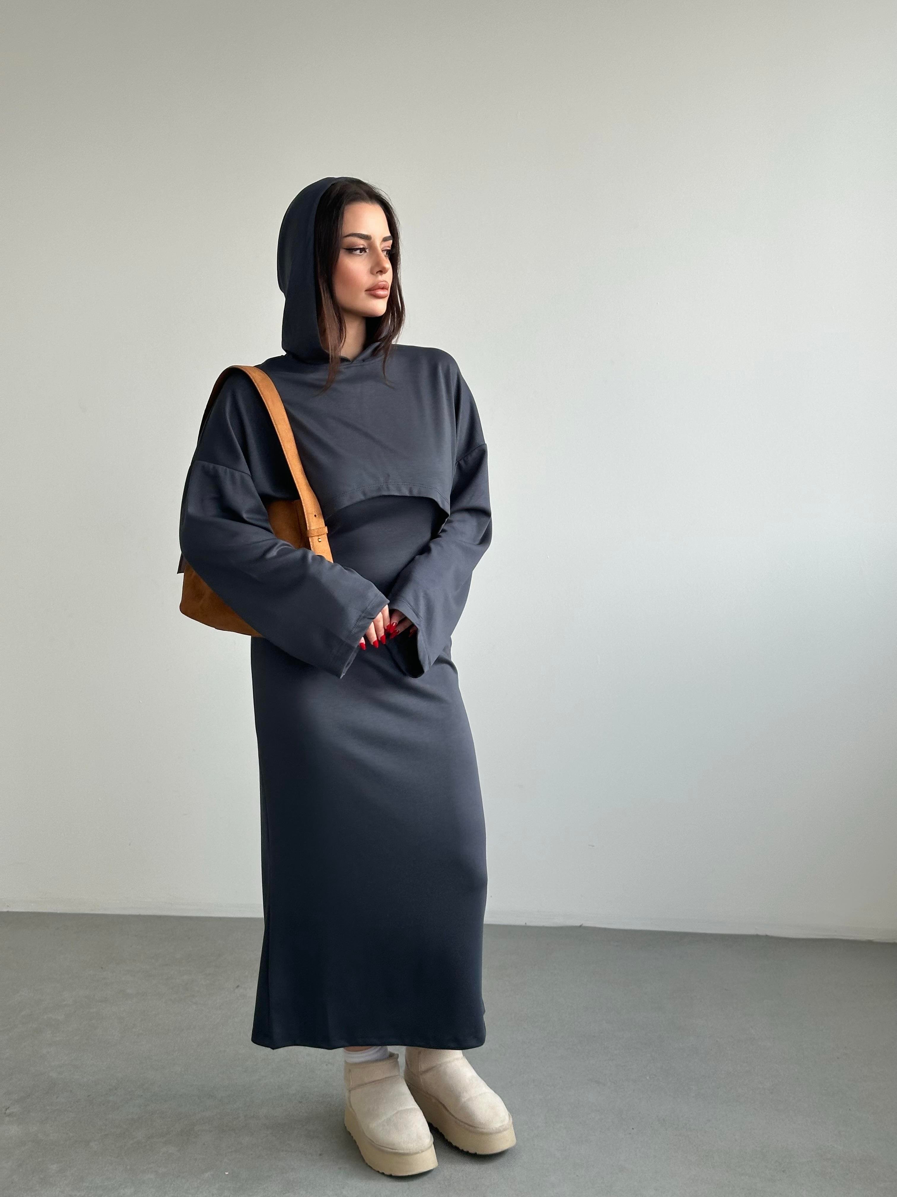 Modal Kapuşonlu Elbise Takım