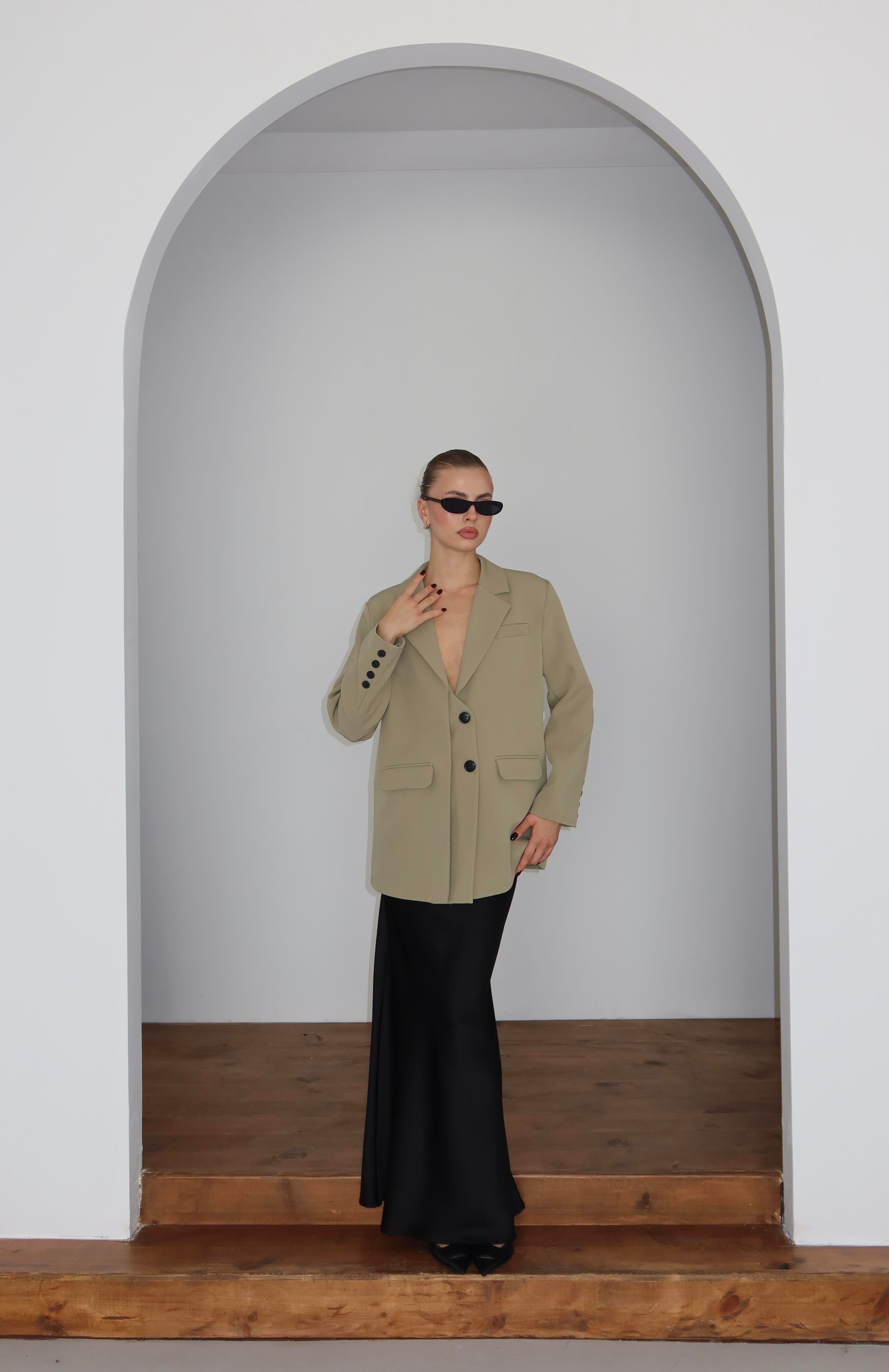Oversize Düğme Detay Blazer