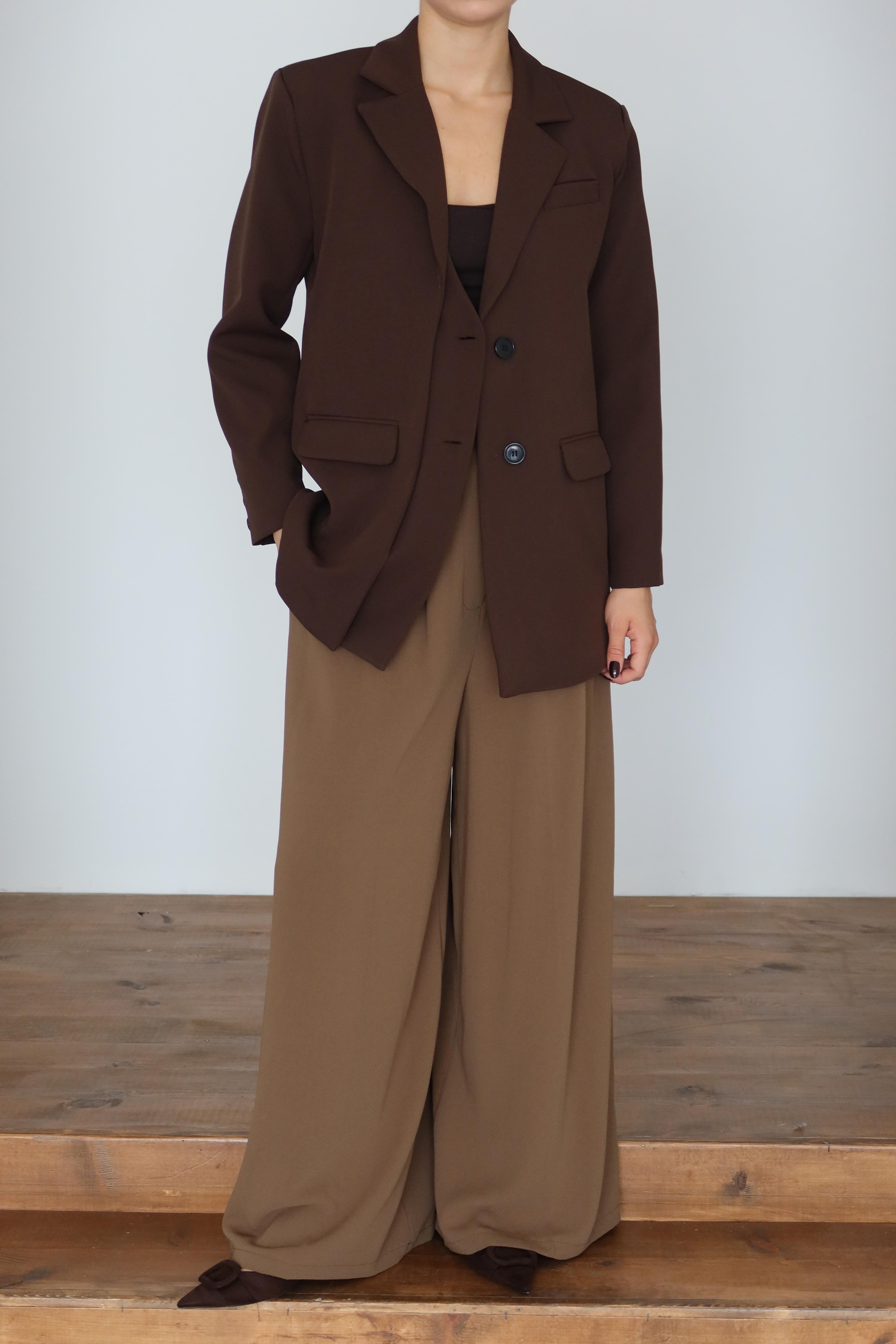 Oversize Düğme Detay Blazer