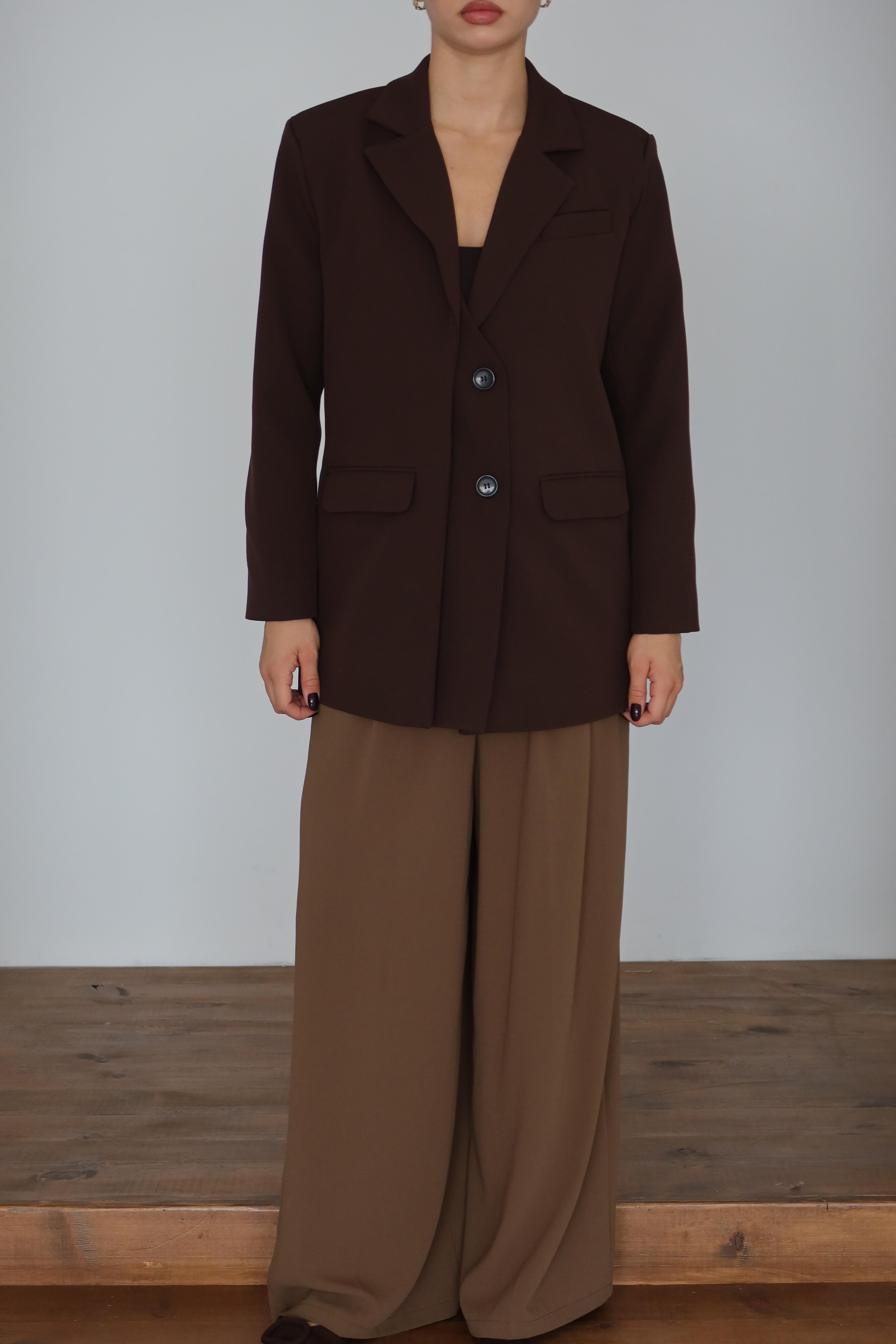 Oversize Düğme Detay Blazer