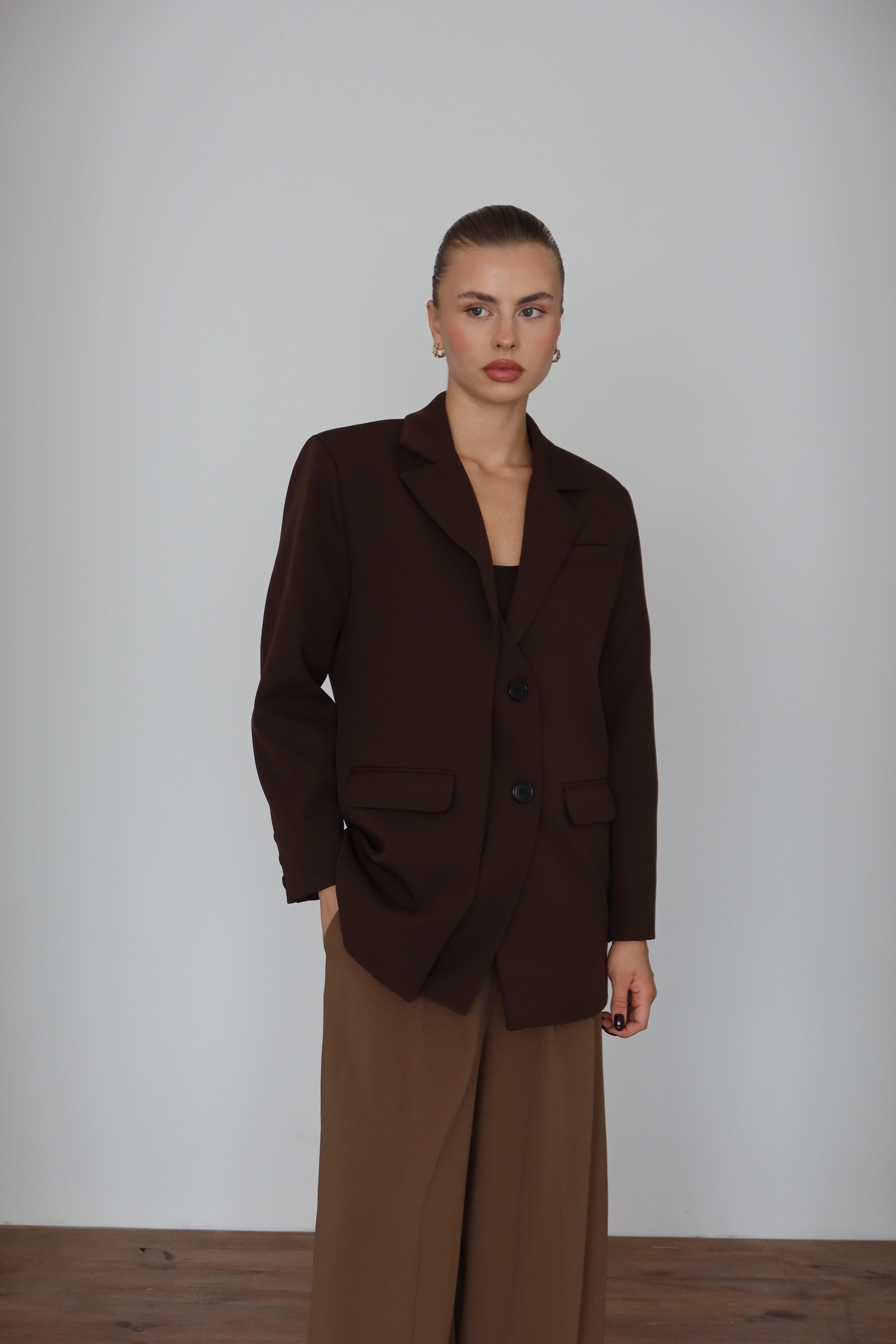 Oversize Düğme Detay Blazer