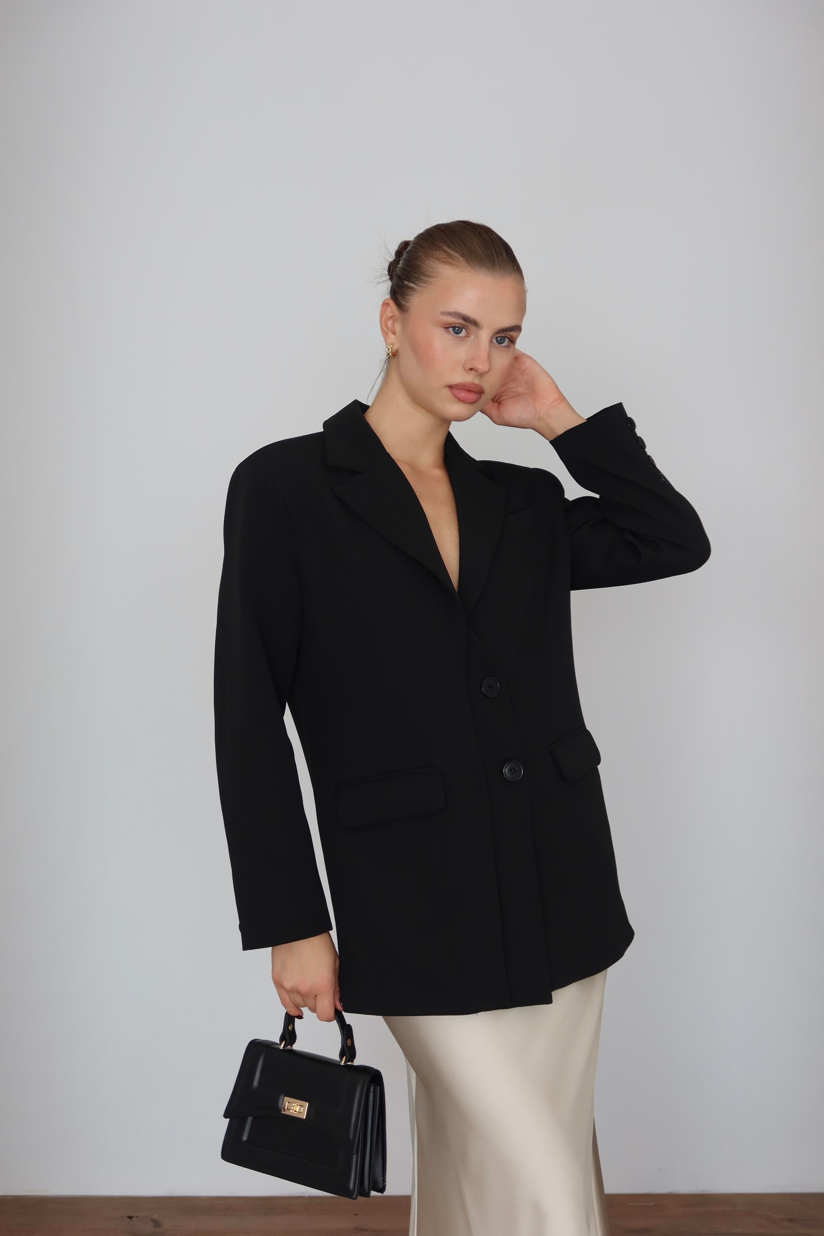 Oversize Düğme Detay Blazer