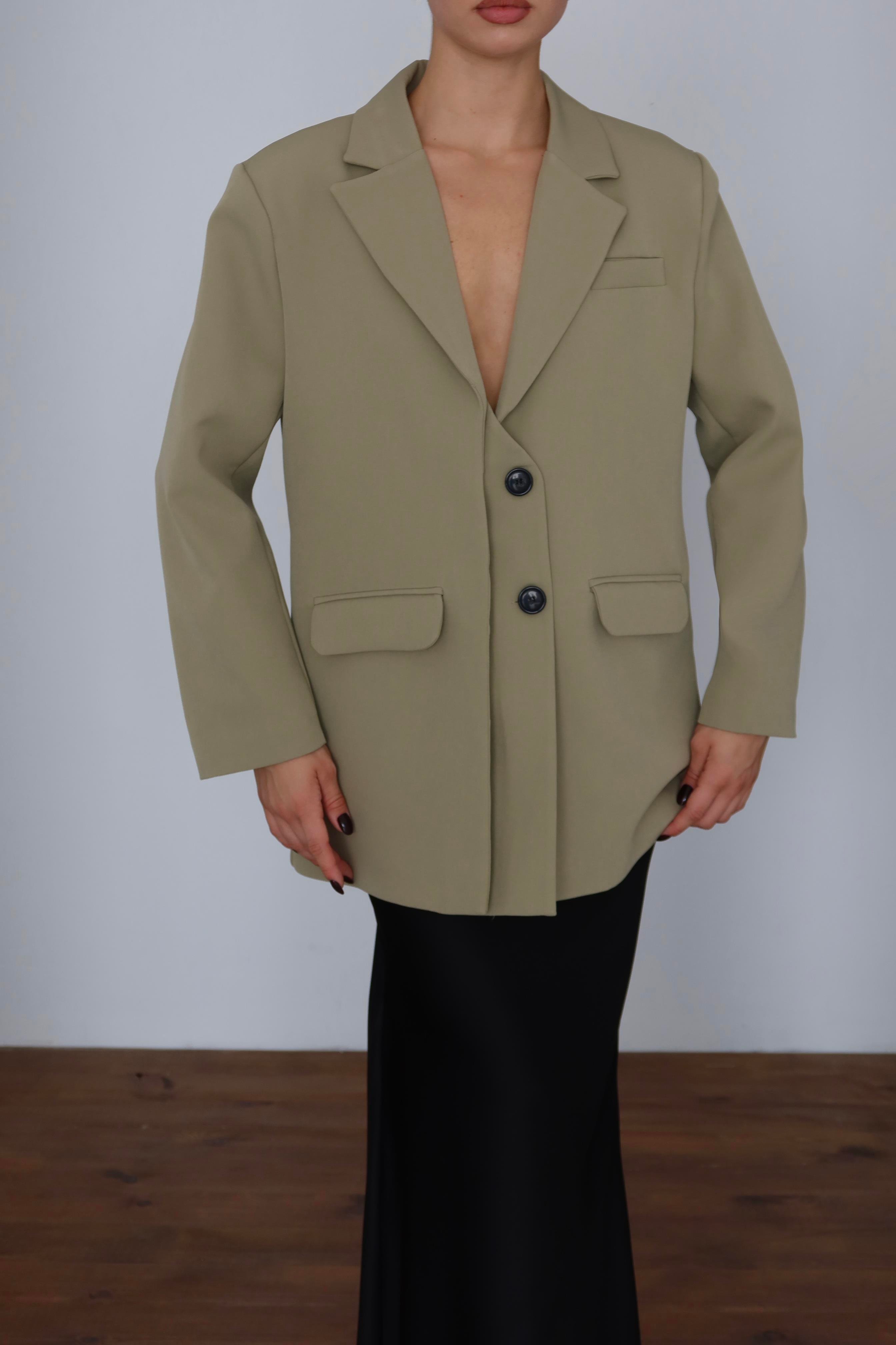 Oversize Düğme Detay Blazer