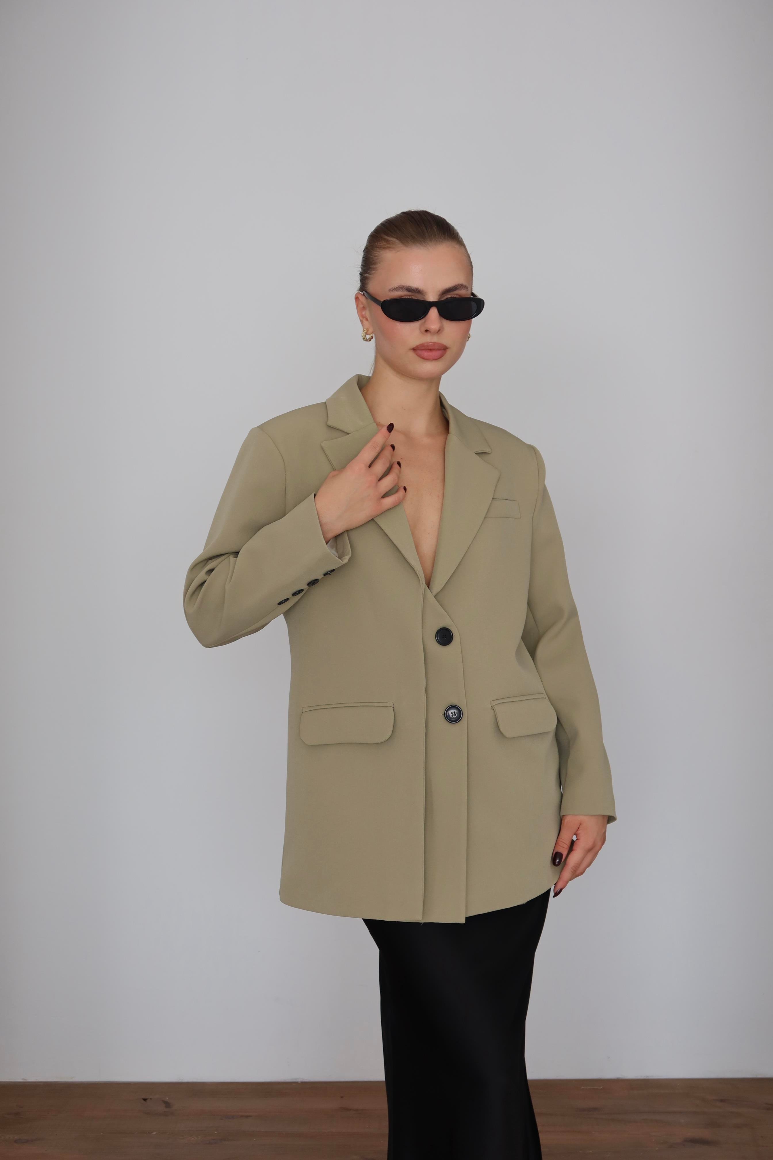 Oversize Düğme Detay Blazer