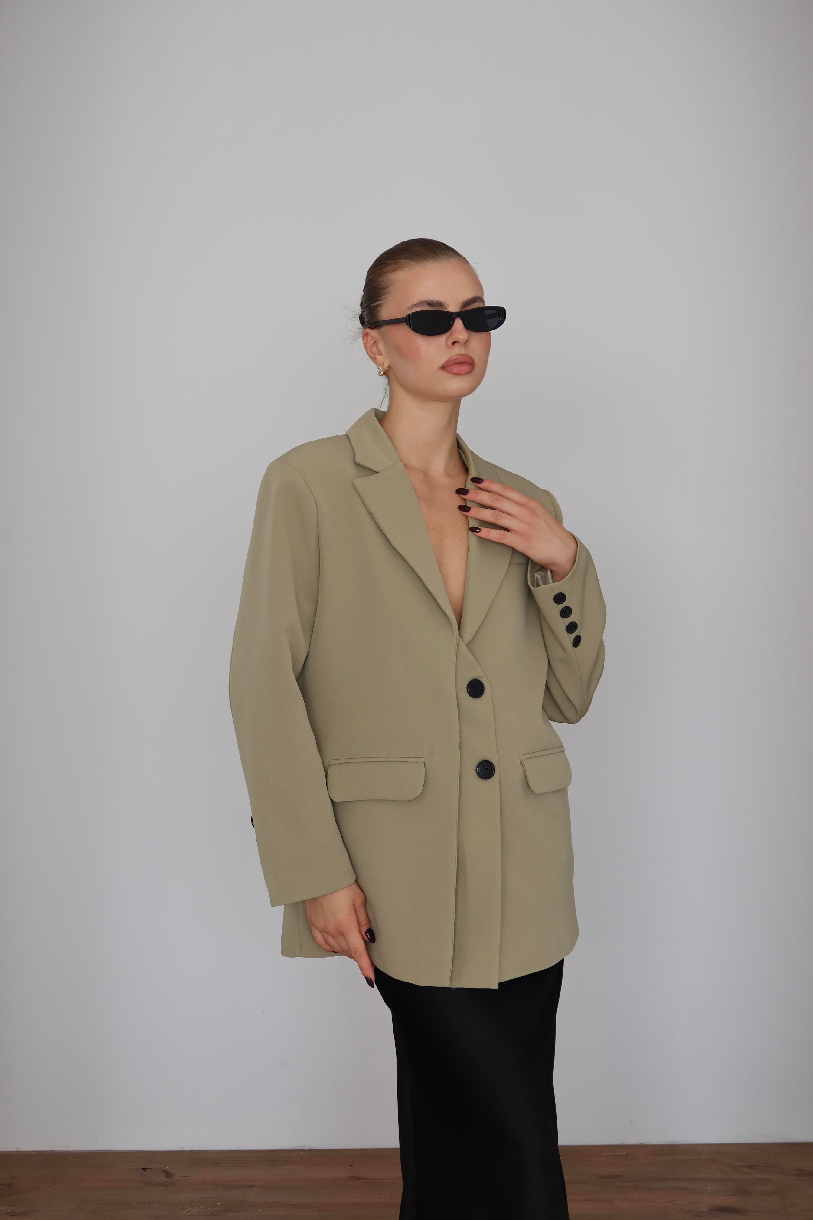 Oversize Düğme Detay Blazer