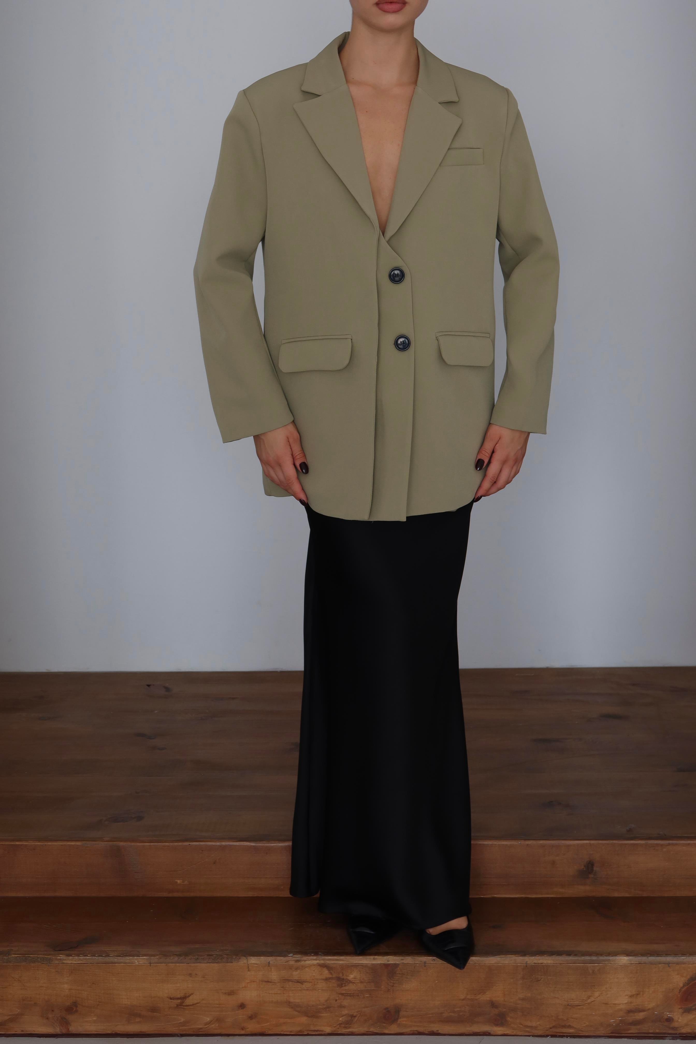 Oversize Düğme Detay Blazer