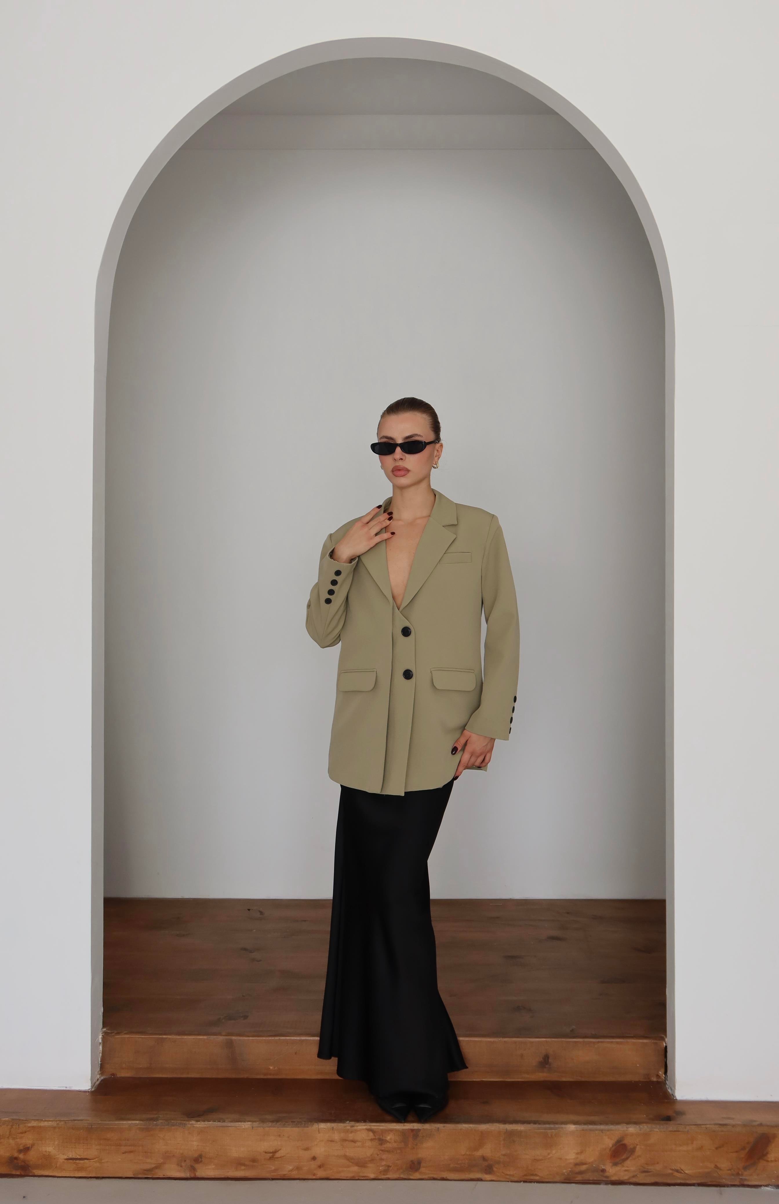 Oversize Düğme Detay Blazer