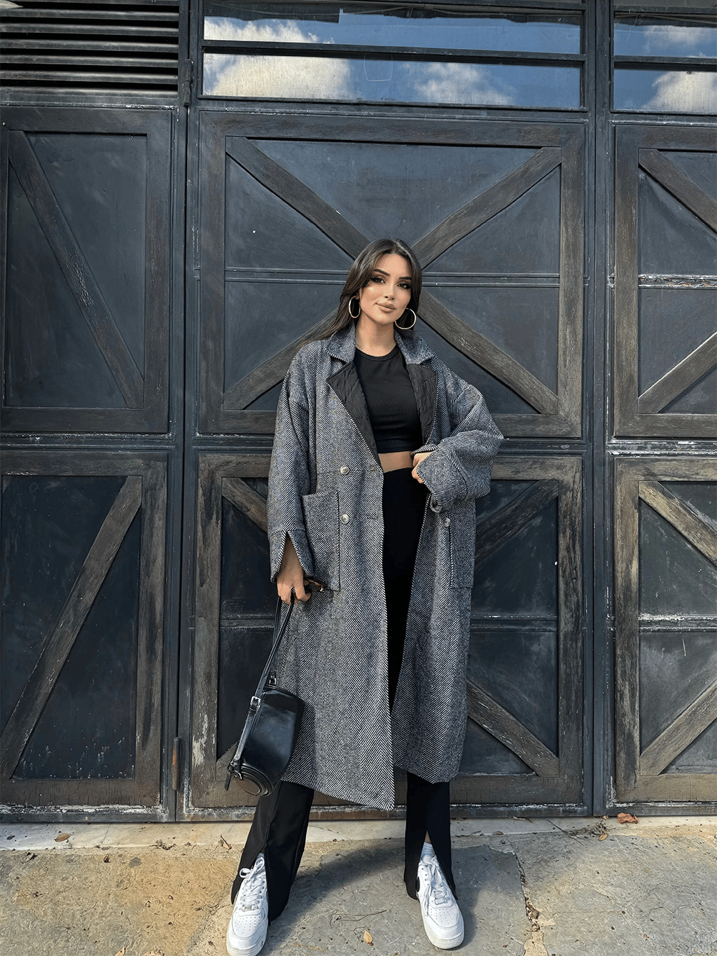 Oversize Kaşe Balık Sırtı Kaban