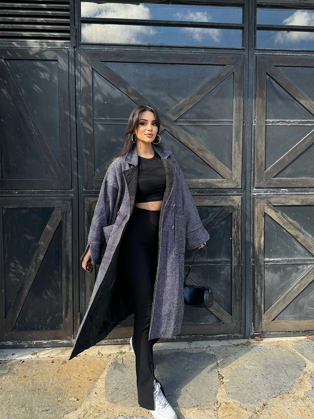 Oversize Kaşe Balık Sırtı Kaban