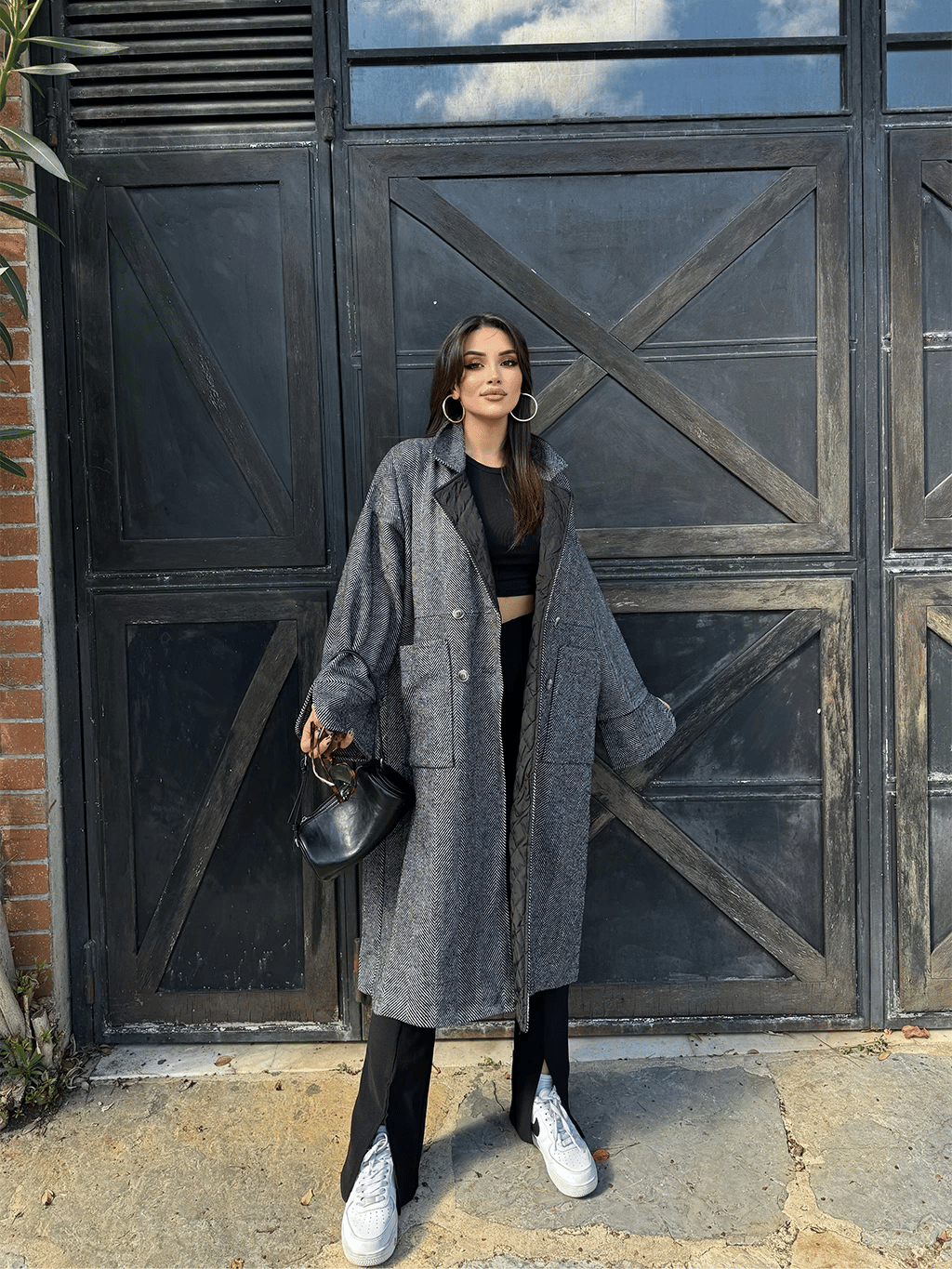 Oversize Kaşe Balık Sırtı Kaban