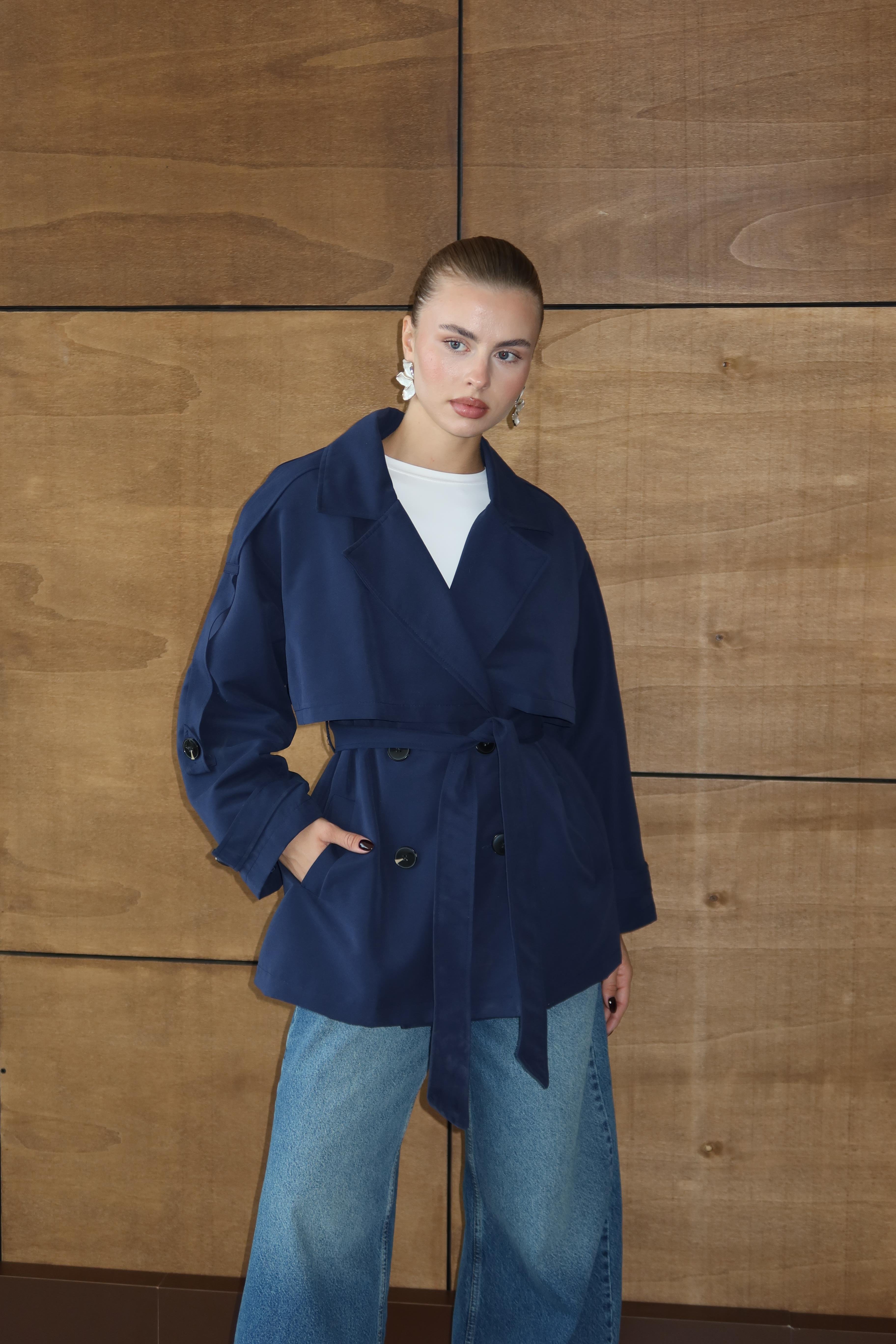 Oversize Mid Trençkot Lacivert