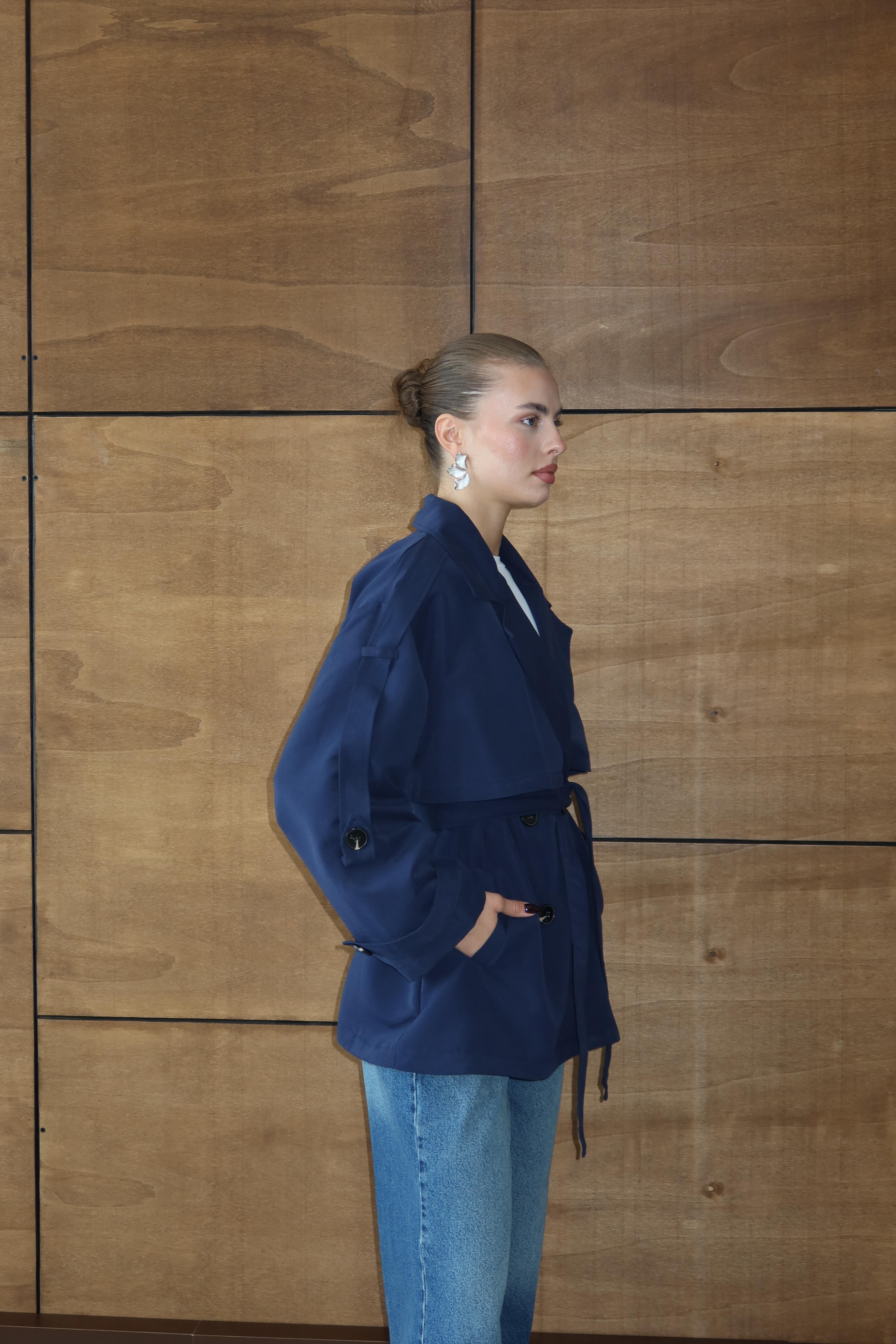 Oversize Mid Trençkot Lacivert