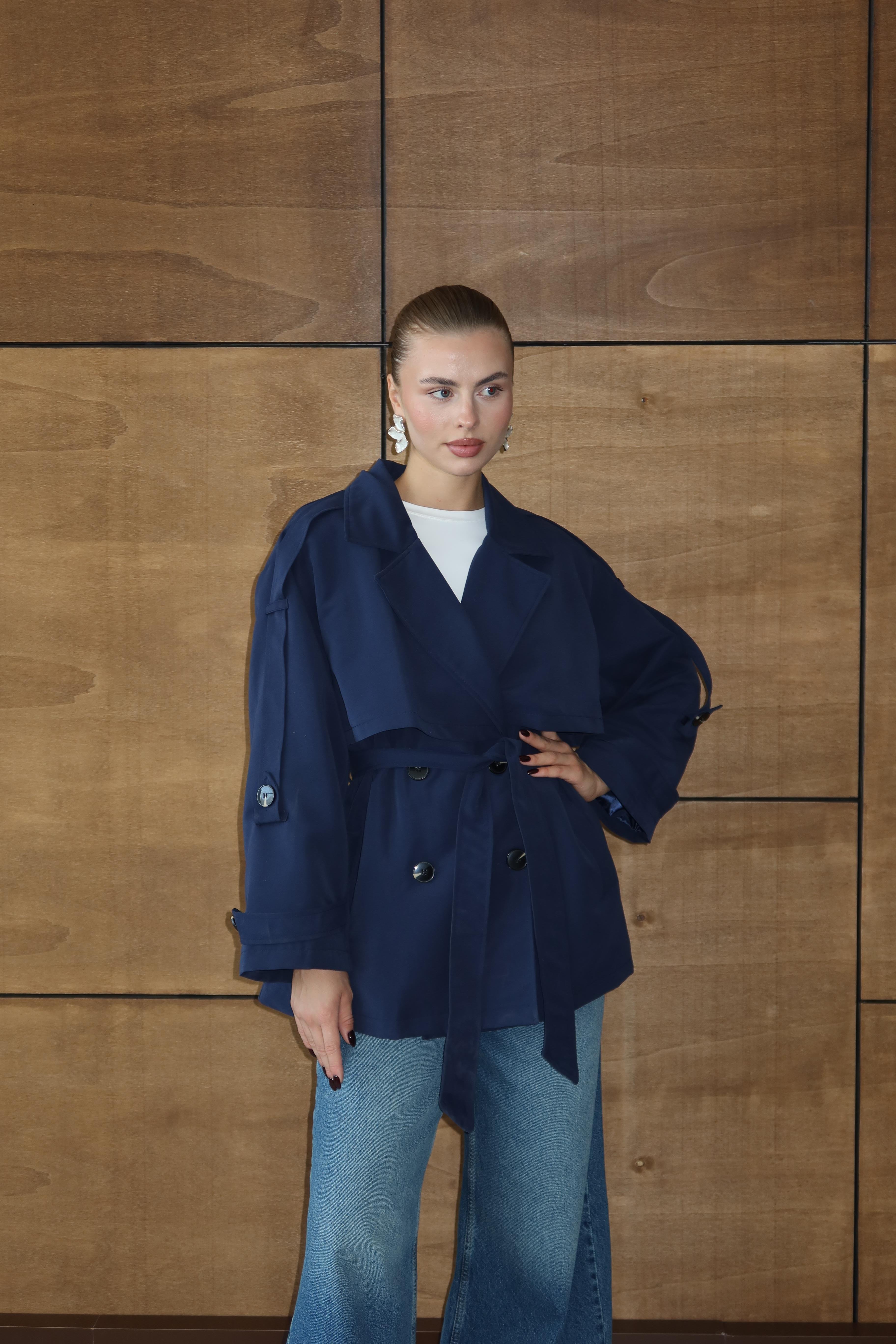 Oversize Mid Trençkot Lacivert