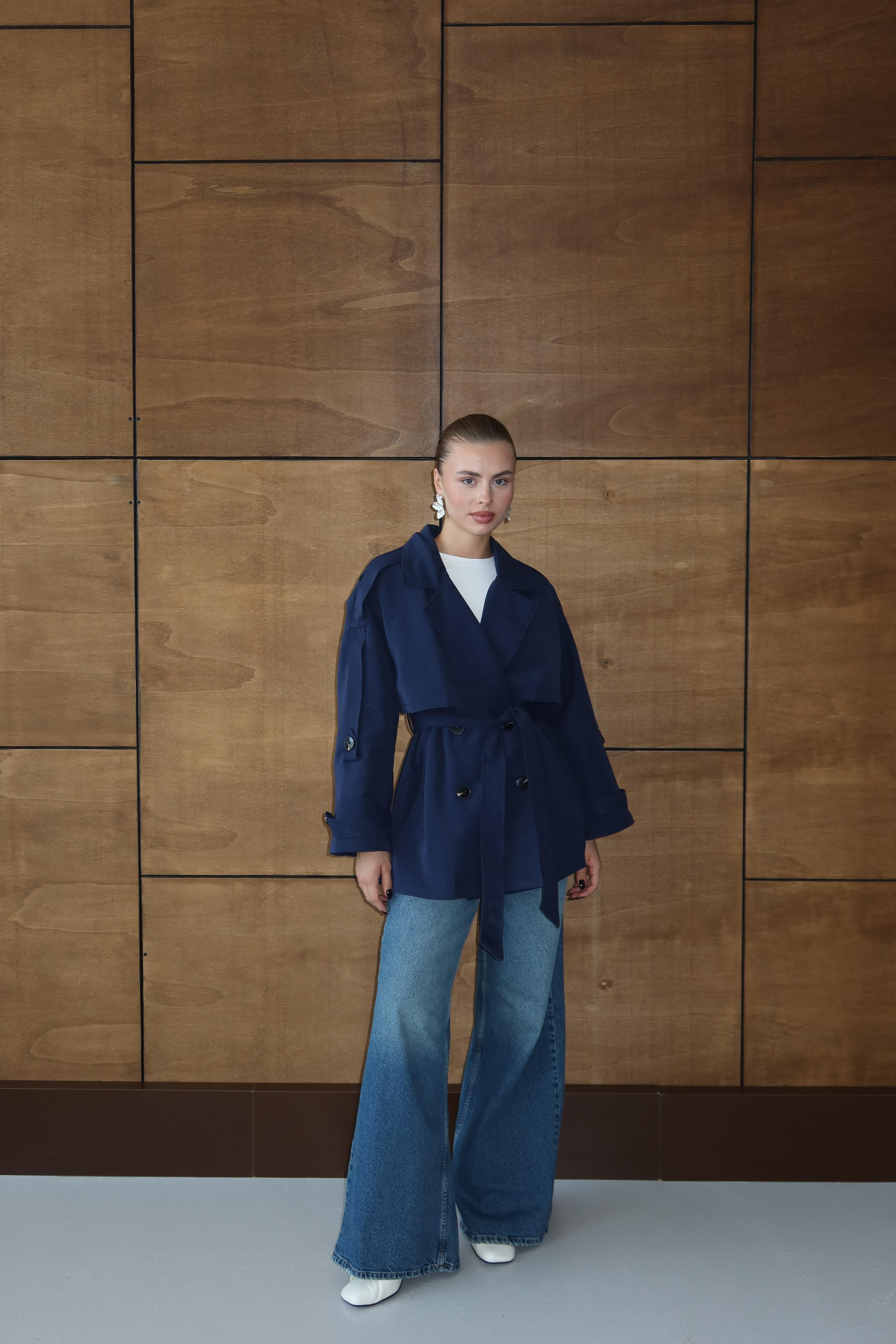 Oversize Mid Trençkot Lacivert