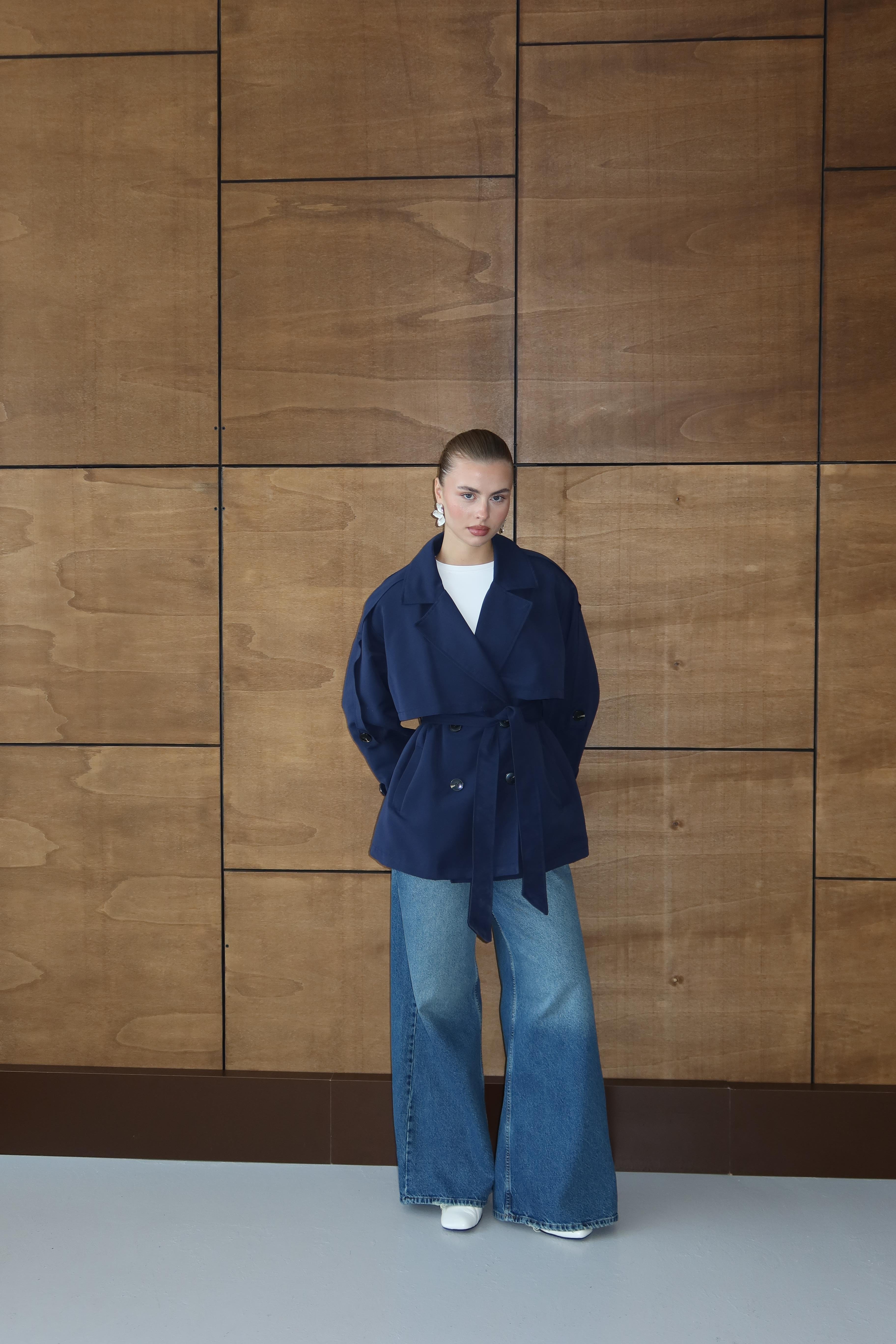 Oversize Mid Trençkot Lacivert