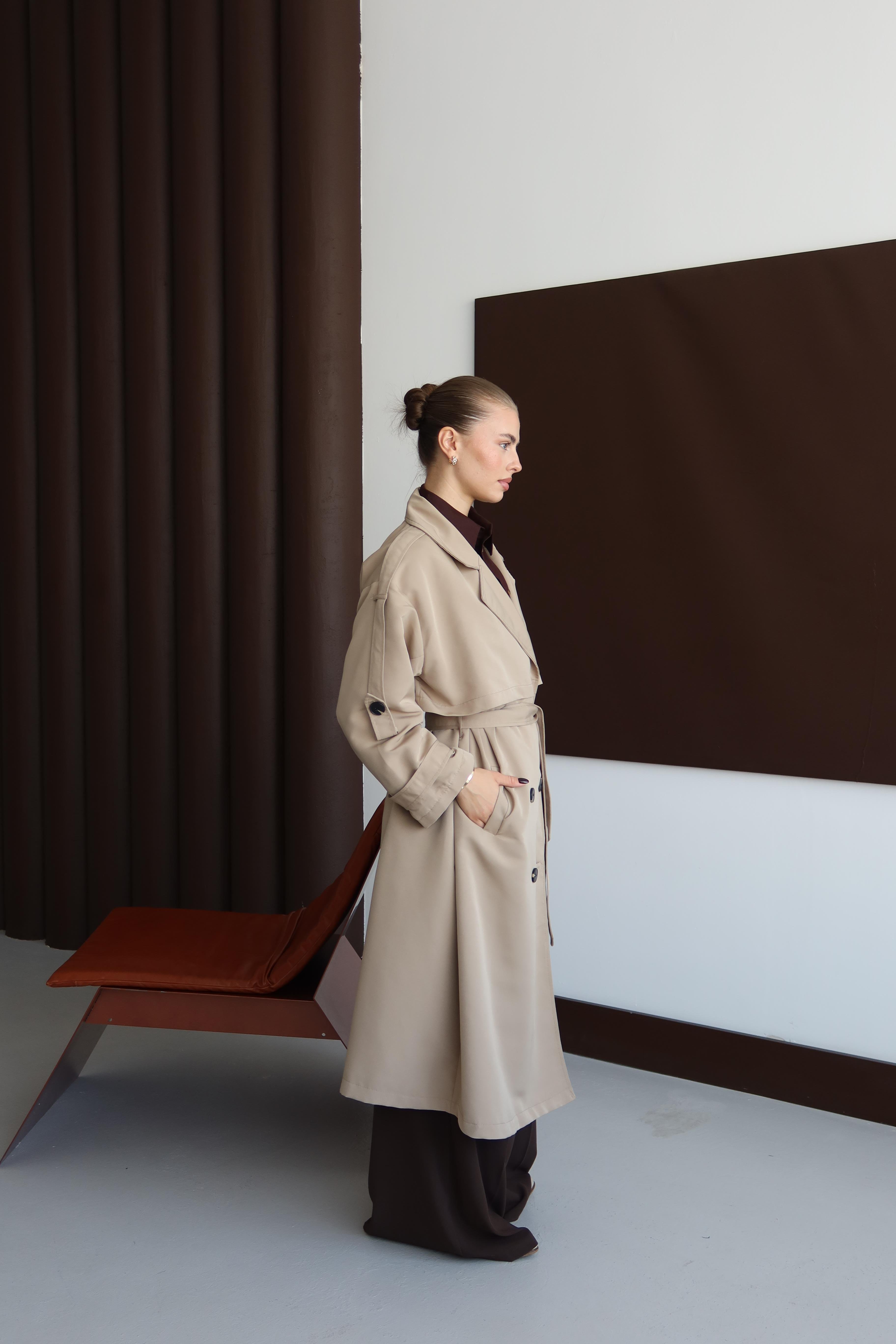 Oversize Premium Trençkot Krem