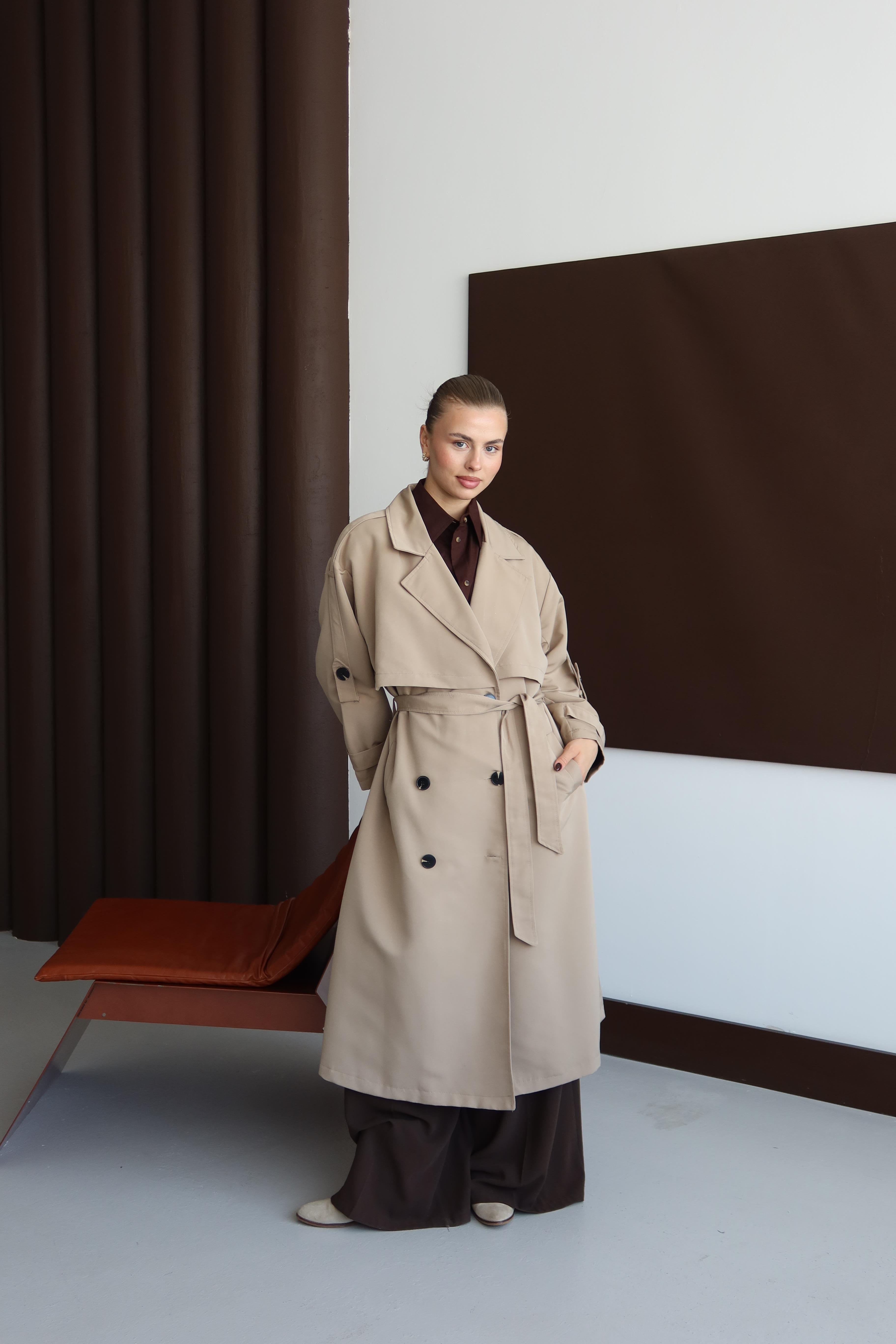 Oversize Premium Trençkot Krem