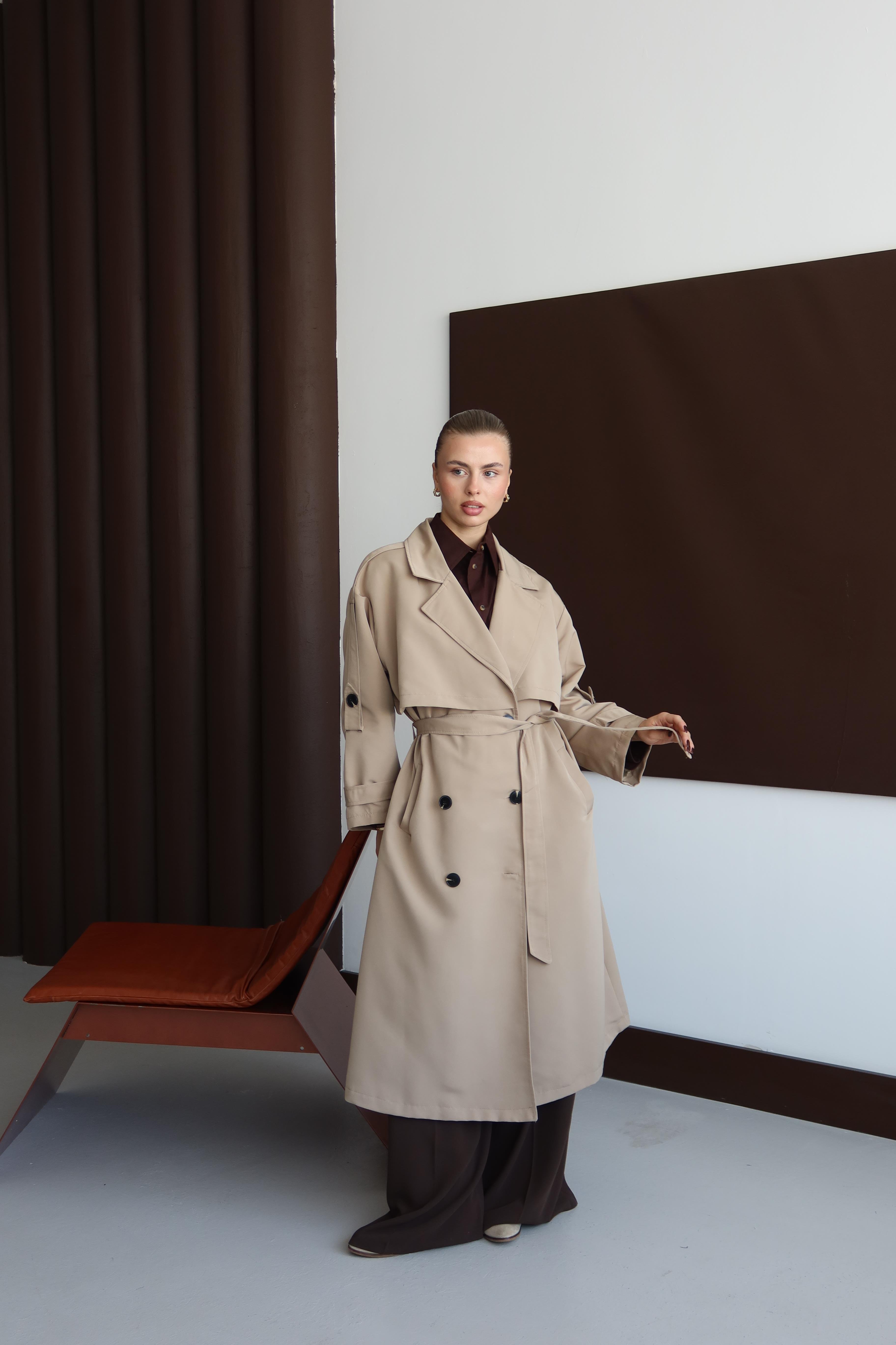 Oversize Premium Trençkot Krem