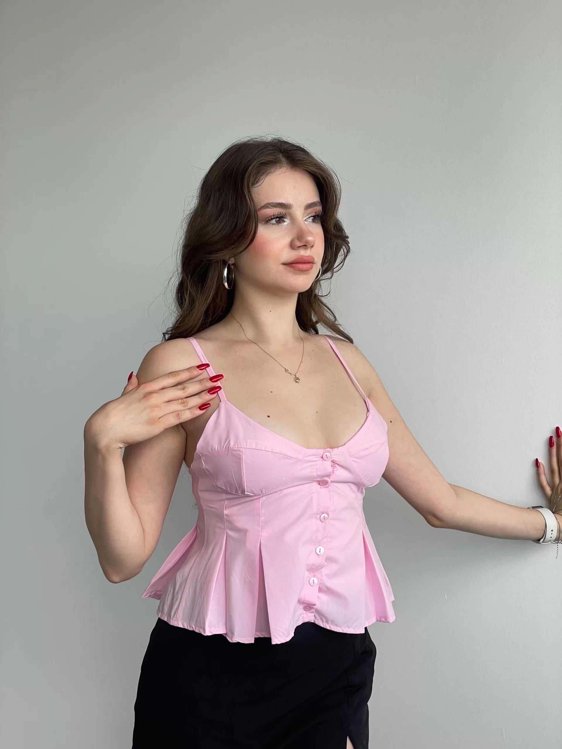 Pileli Düğme Crop