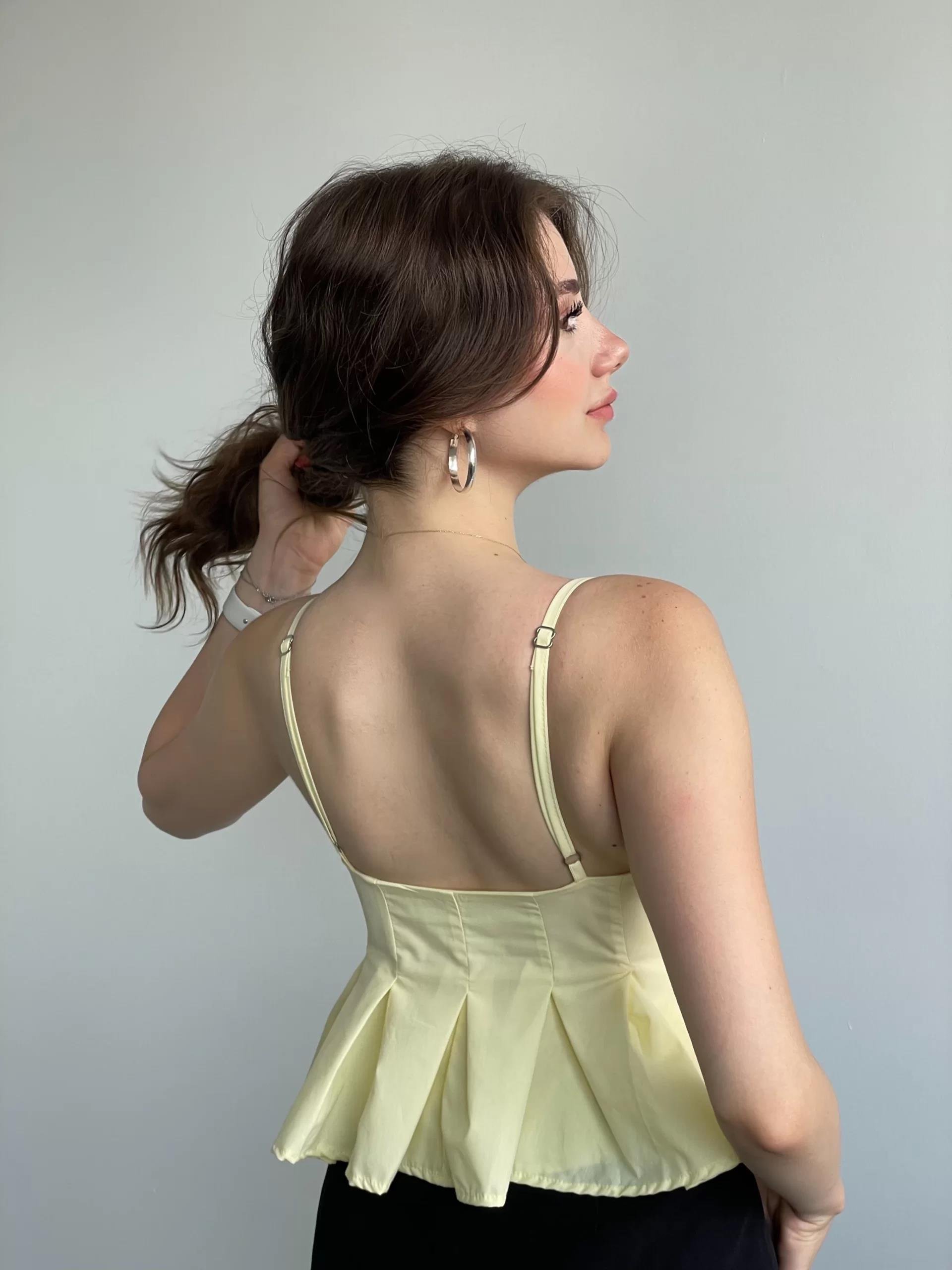 Pileli Düğme Crop