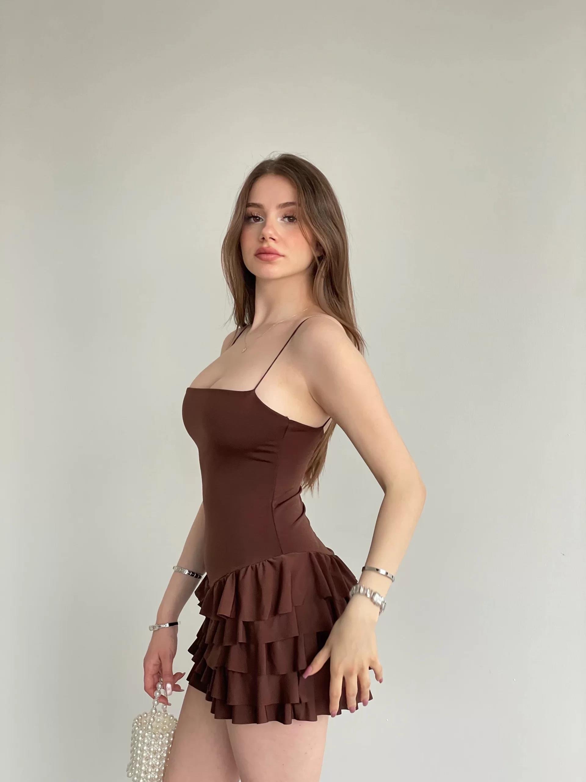 Poliamid İp Askı Volanlı Elbise