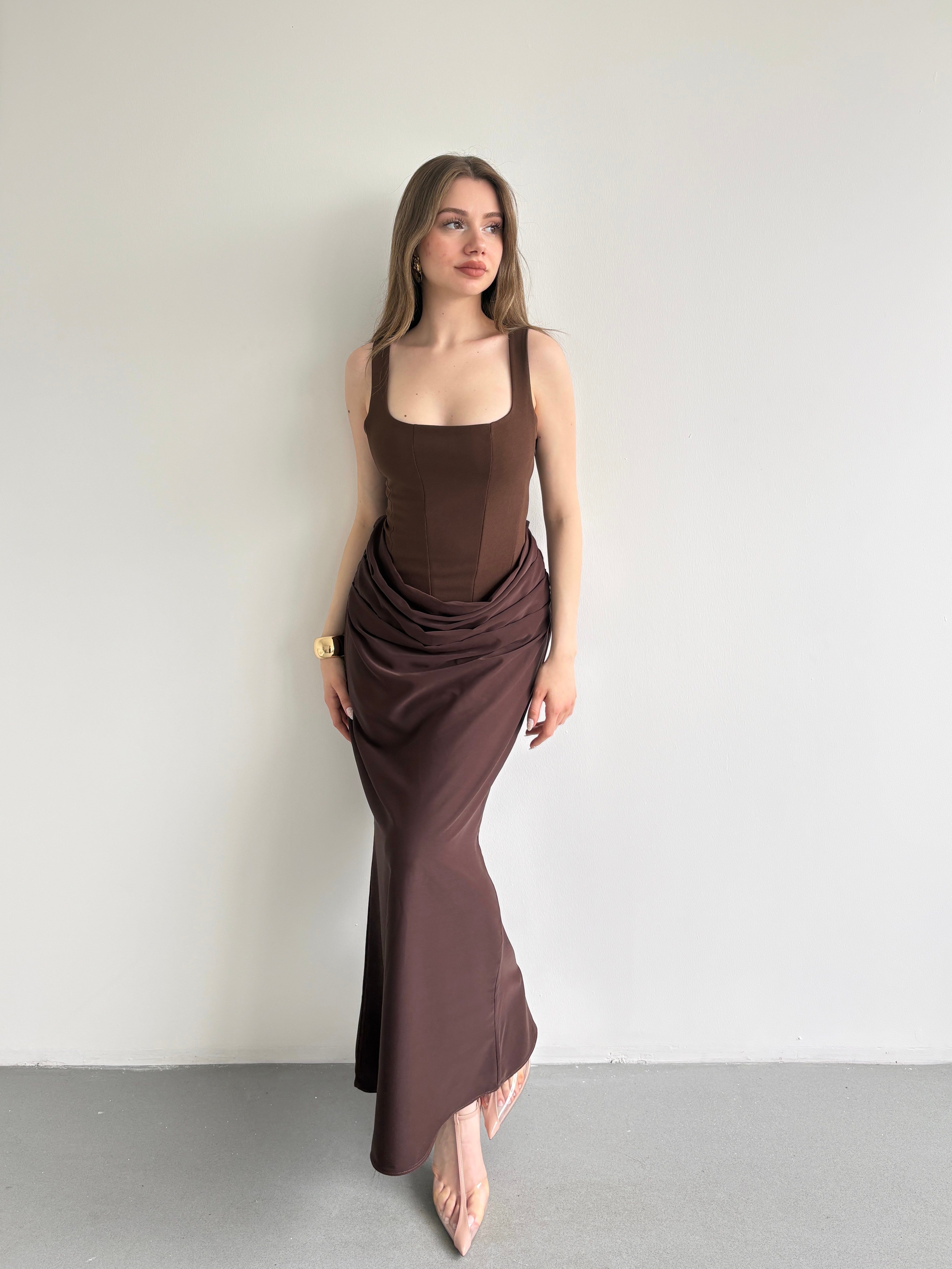 Premium Drape Detay Maxi Elbise