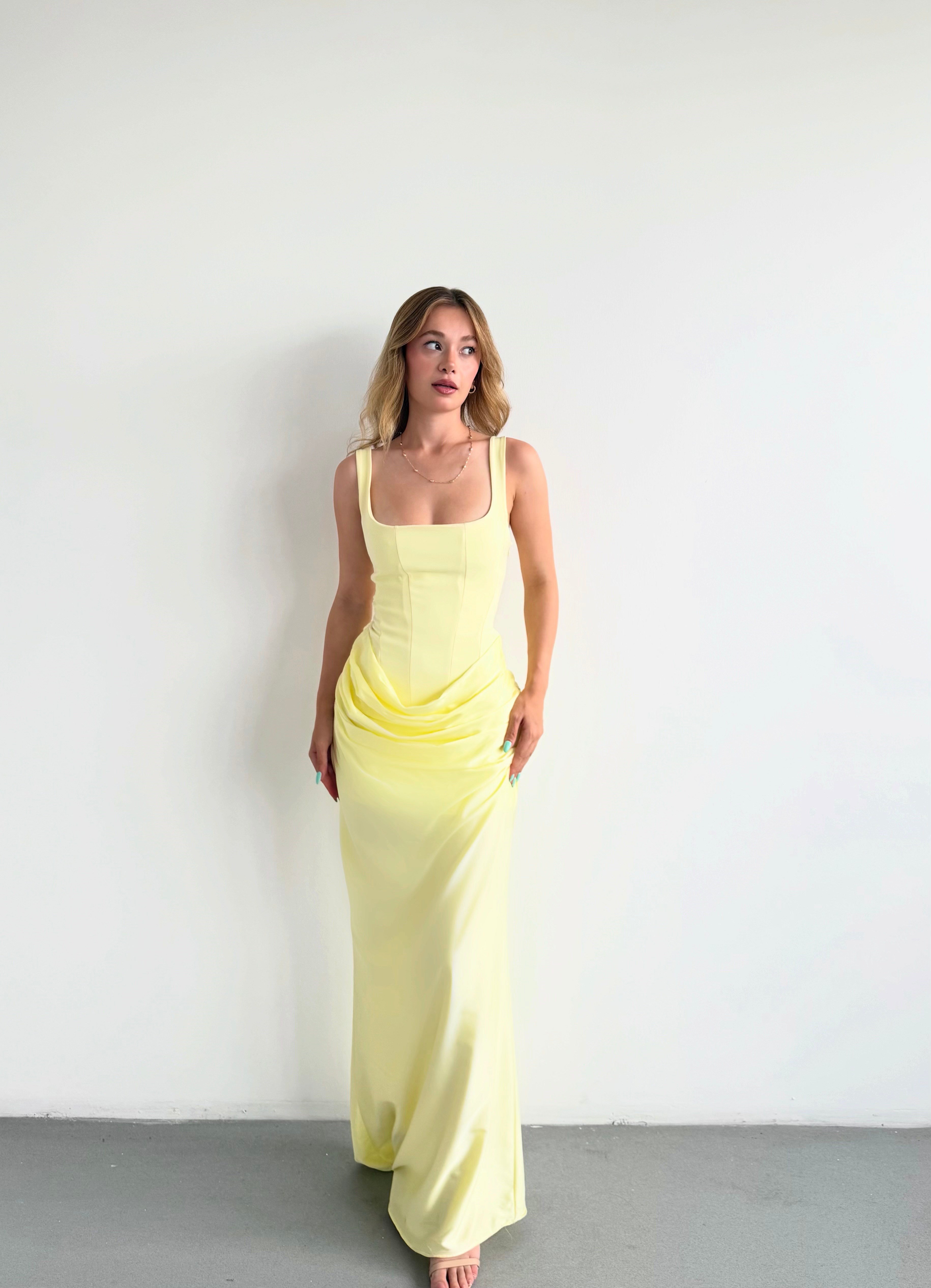 Premium Drape Detay Maxi Elbise