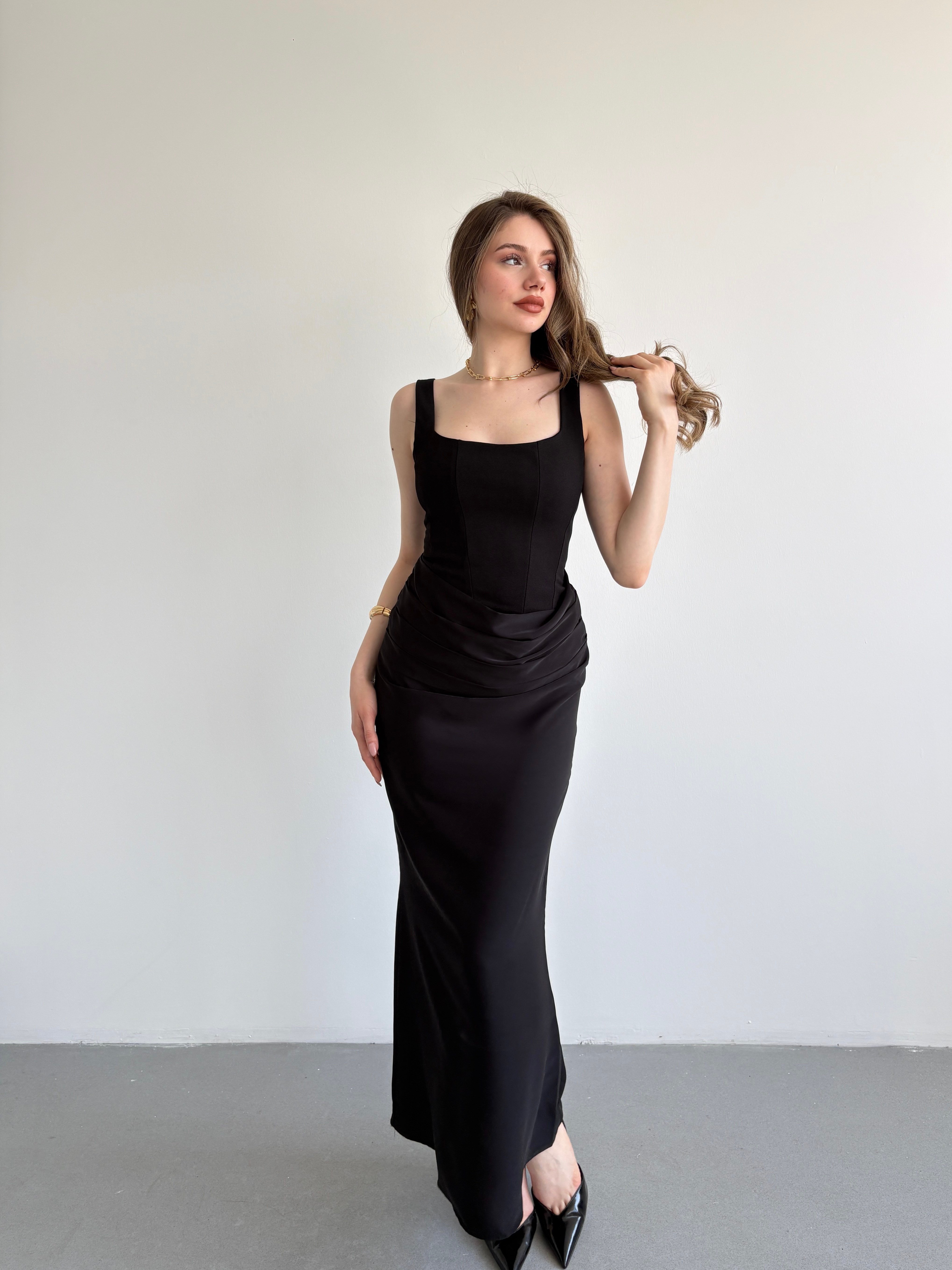 Premium Drape Detay Maxi Elbise