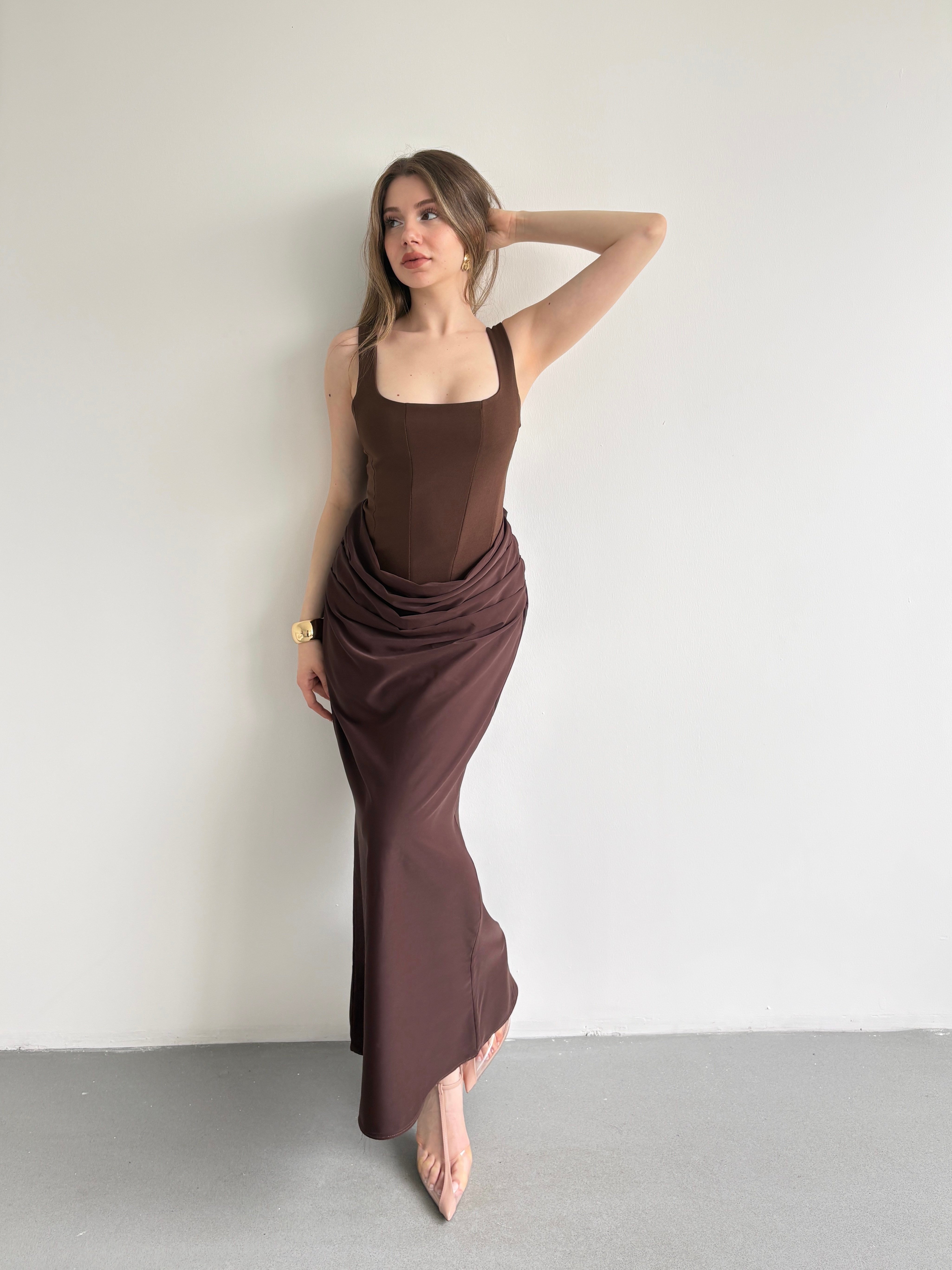 Premium Drape Detay Maxi Elbise