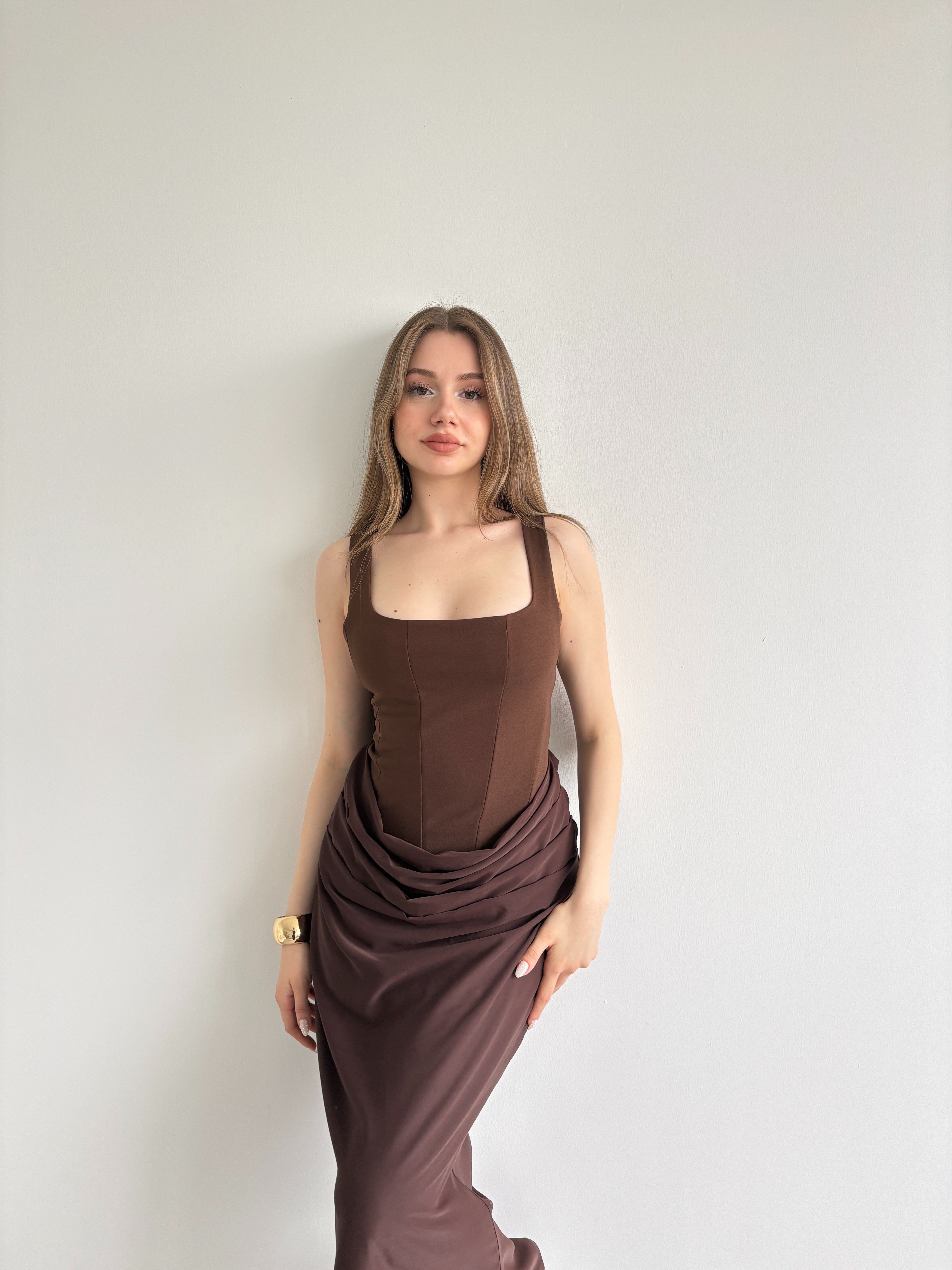 Premium Drape Detay Maxi Elbise
