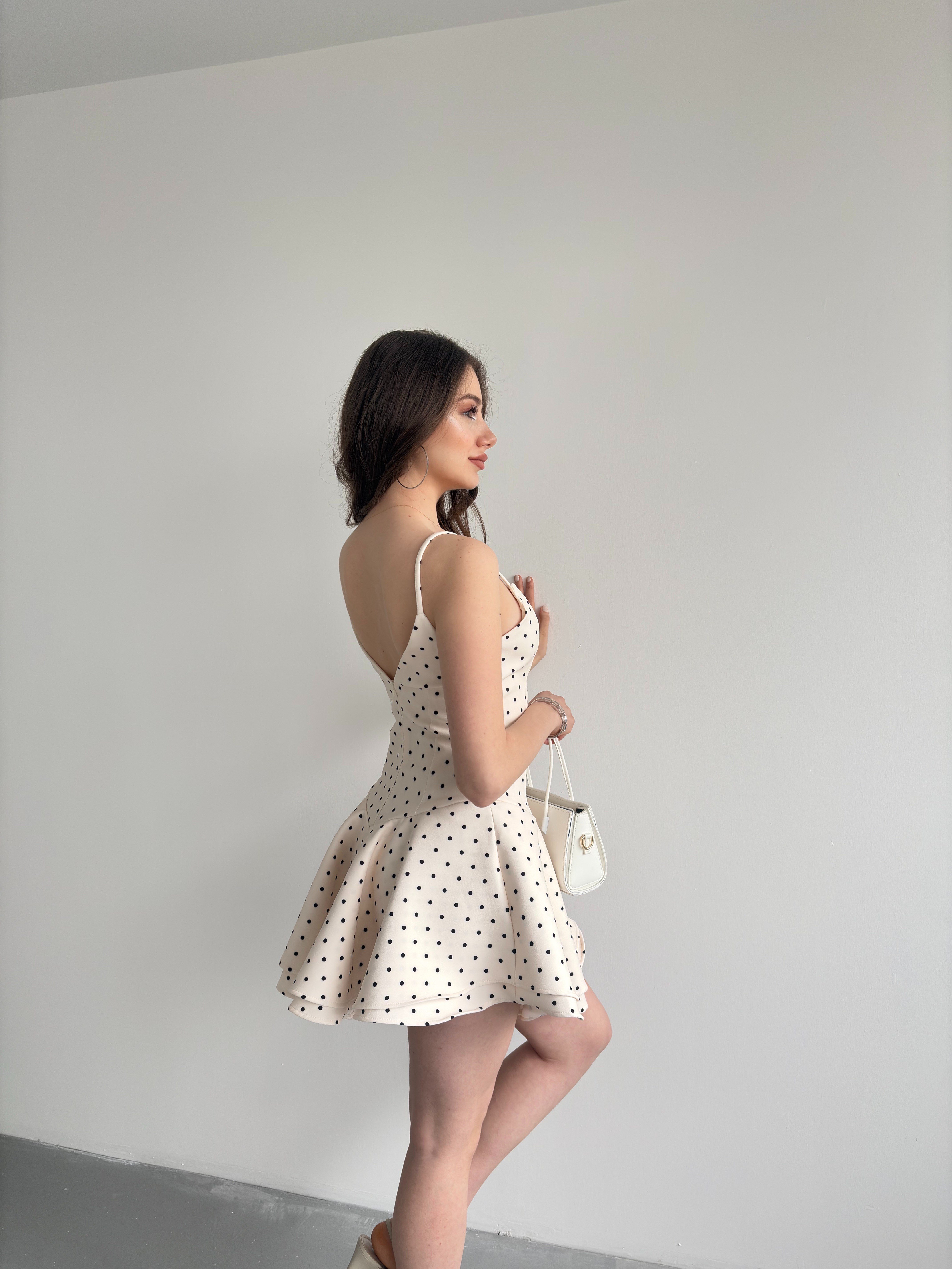 Puantiyeli Askılı Şort Elbise