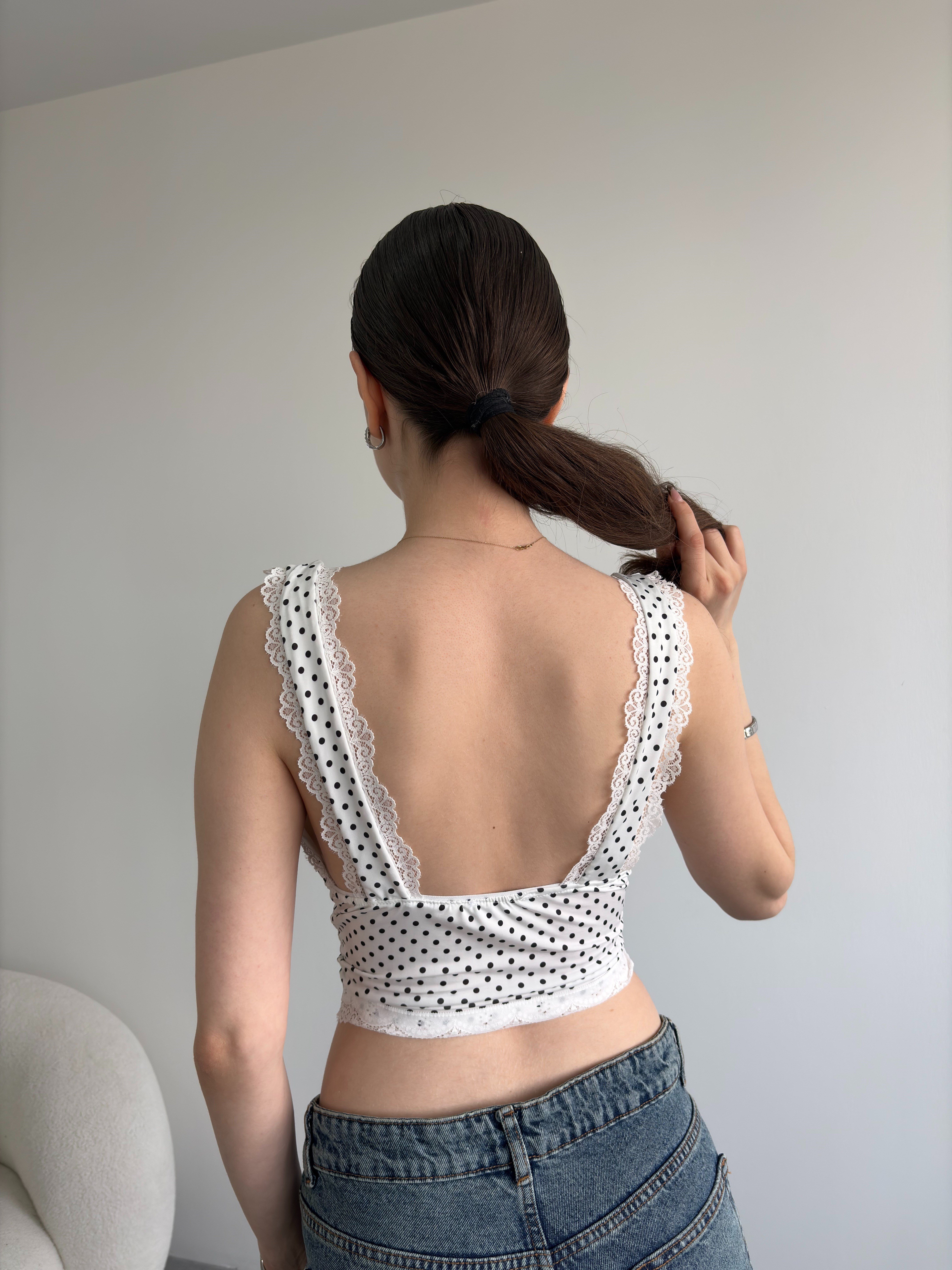 Puantiyeli Dantel Crop