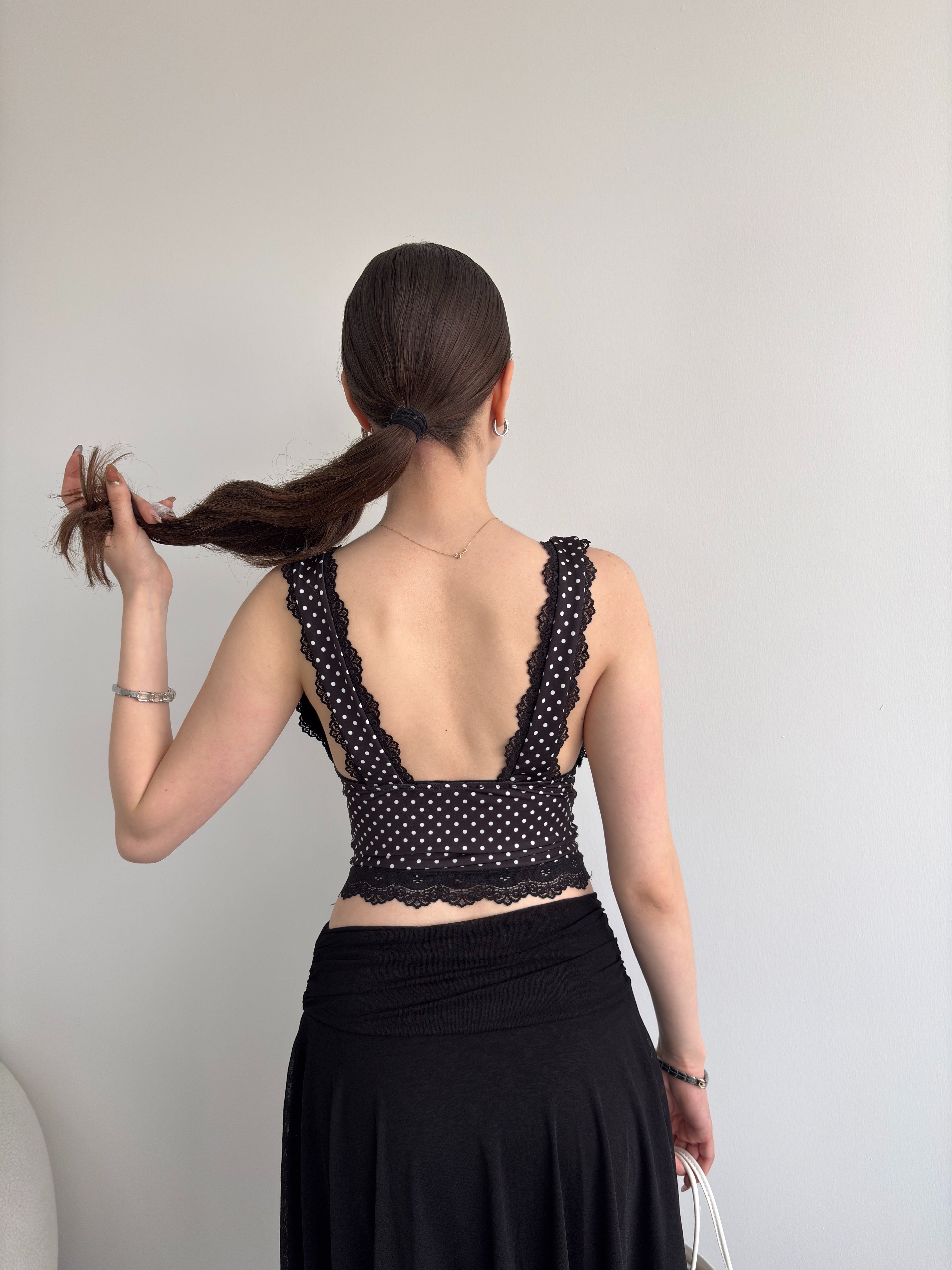 Puantiyeli Dantel Crop