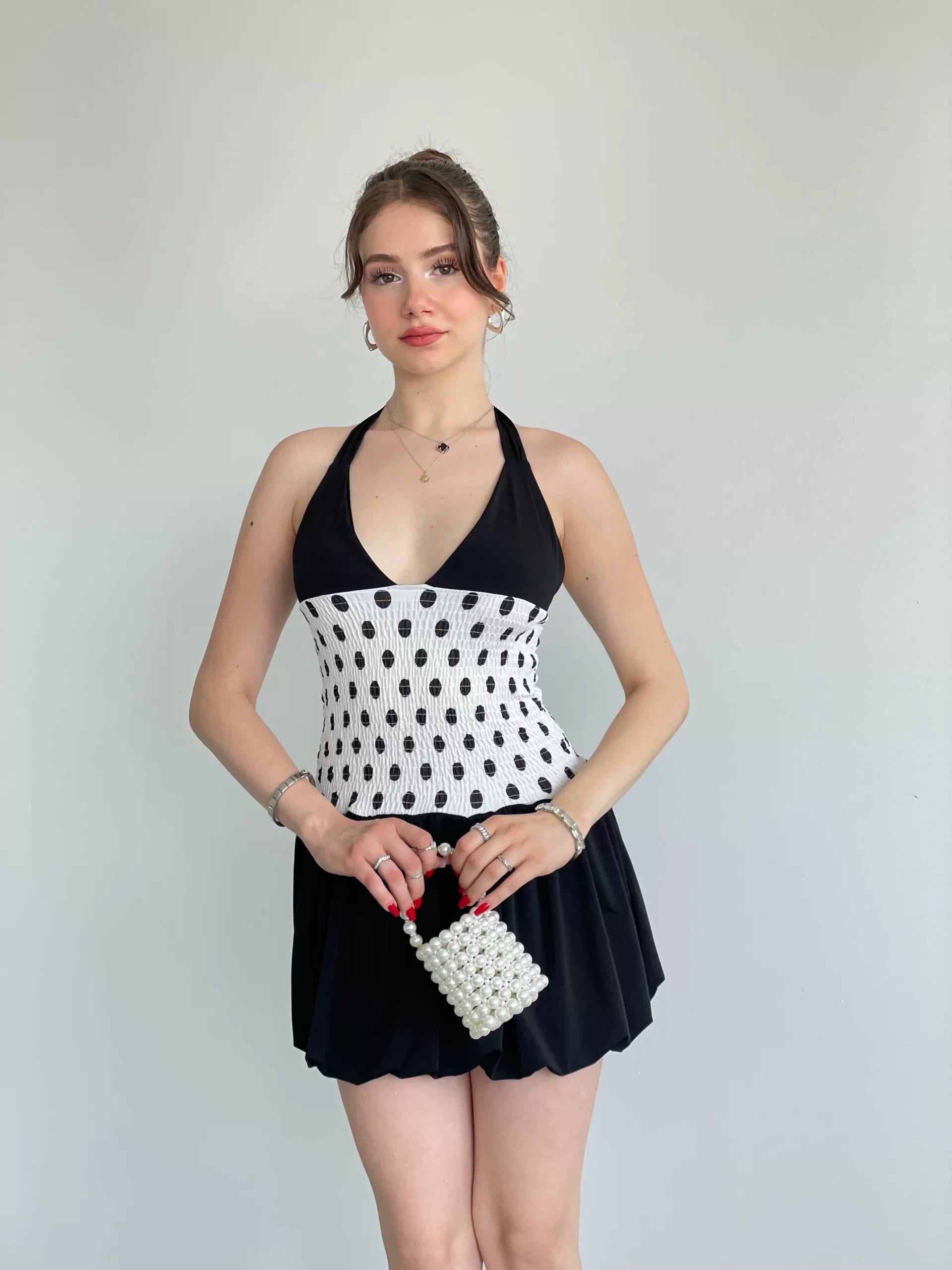 Puantiyeli Mini Balon Elbise