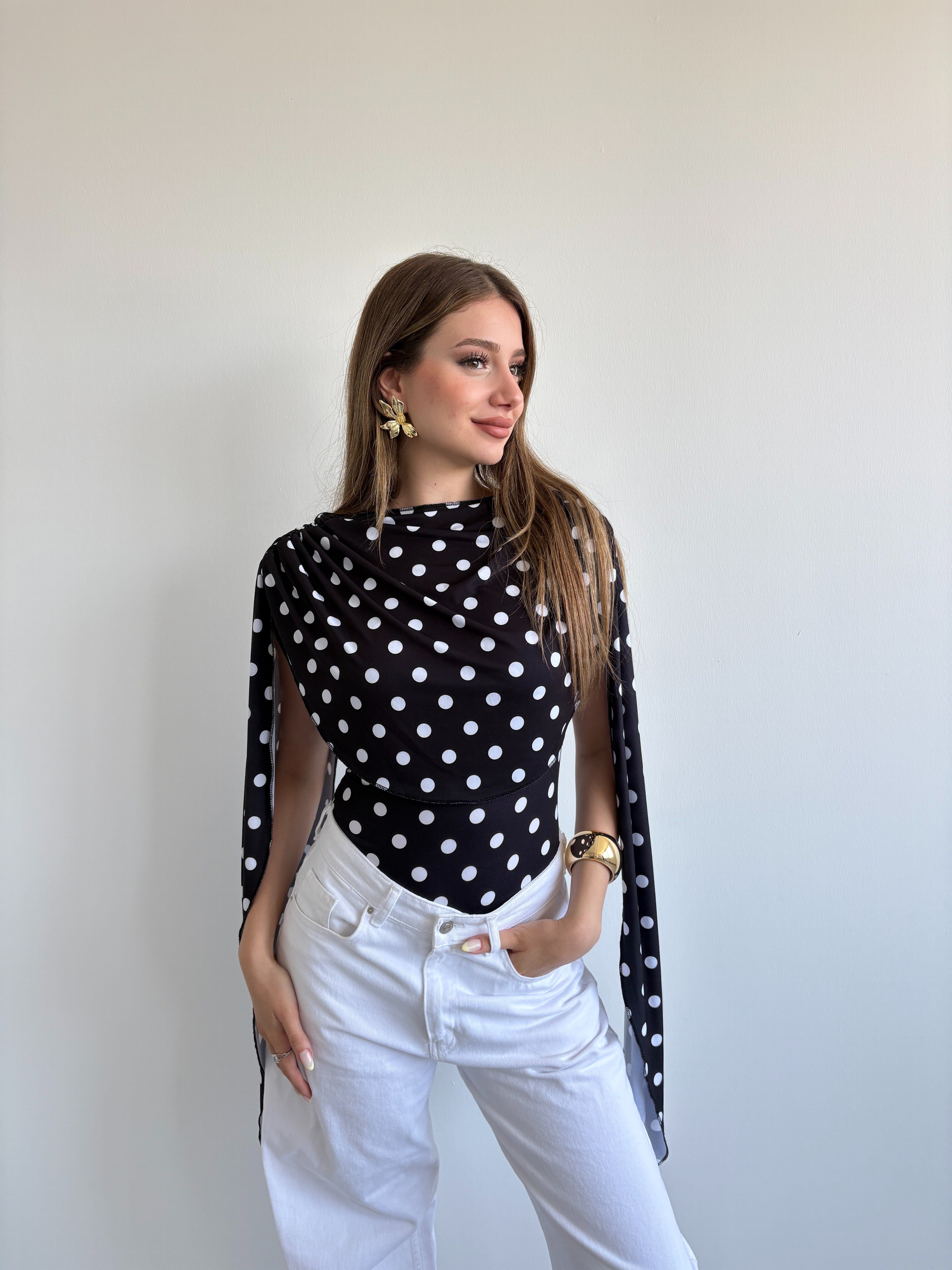 Puantiyeli Pelerin Bodysuit