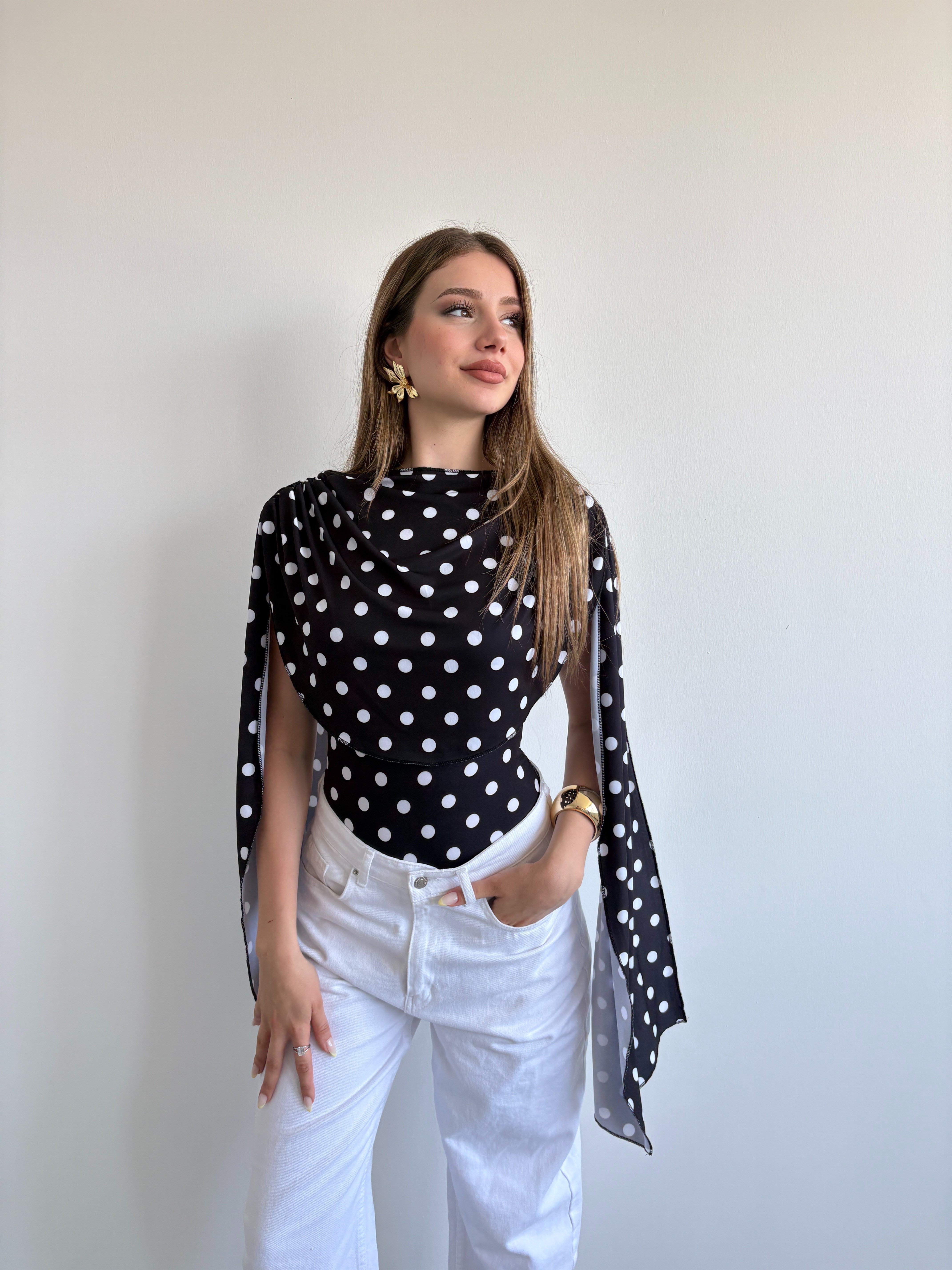 Puantiyeli Pelerin Bodysuit