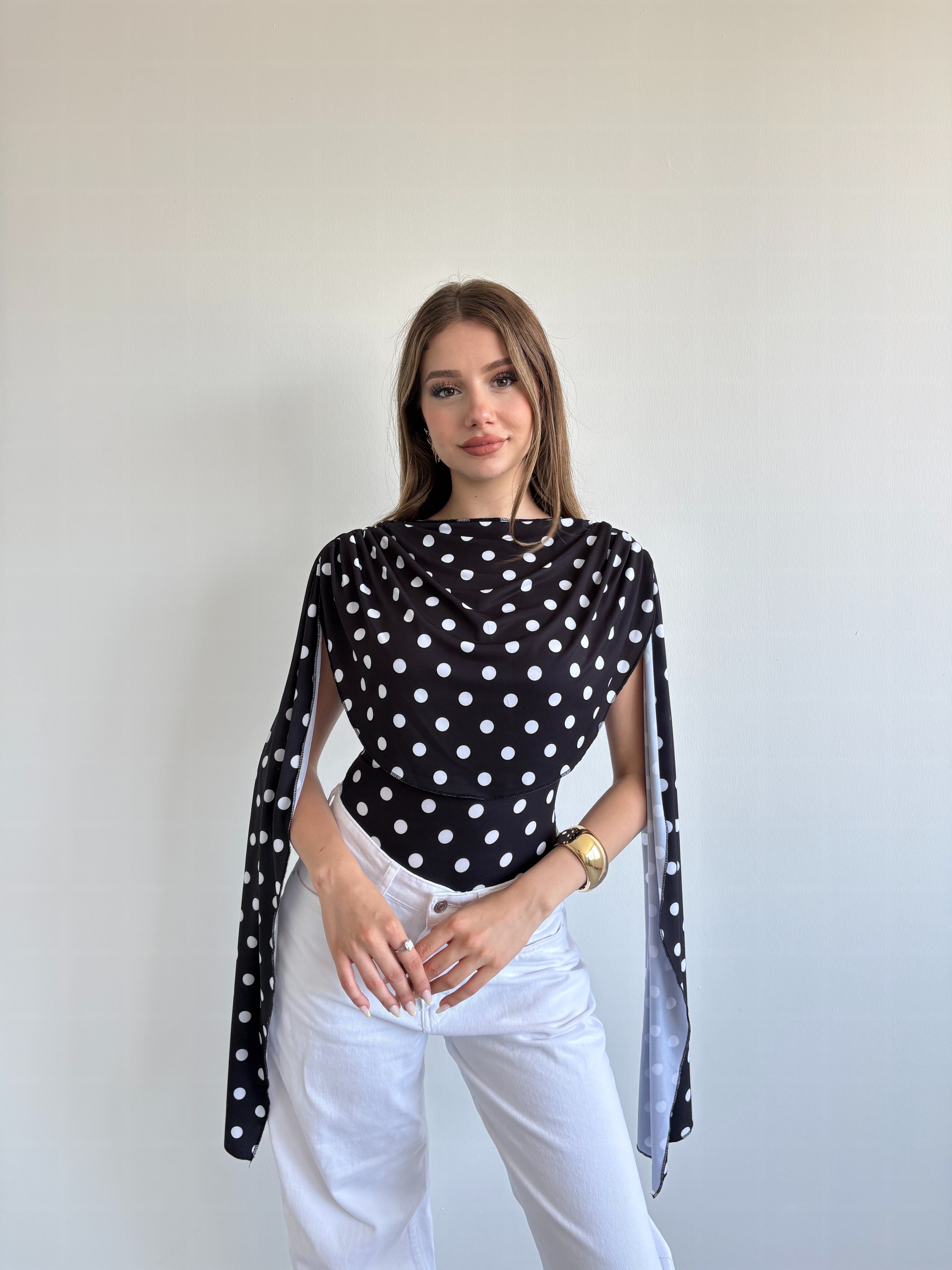 Puantiyeli Pelerin Bodysuit